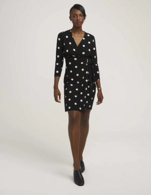 Dot Print Faux Wrap Dress- Sale