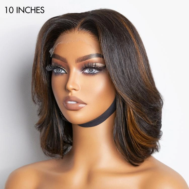 Exclusive Sale | Limited Design | Blonde Highlights Glueless 5x5 Closure HD Lace Stacked Bob Wig | Large & Small Cap Size