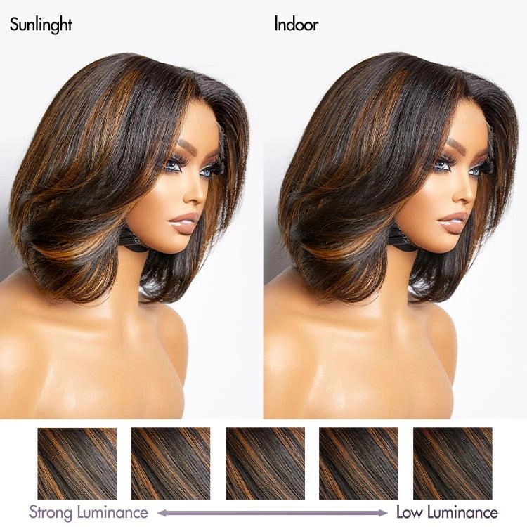 Exclusive Sale | Limited Design | Blonde Highlights Glueless 5x5 Closure HD Lace Stacked Bob Wig | Large & Small Cap Size
