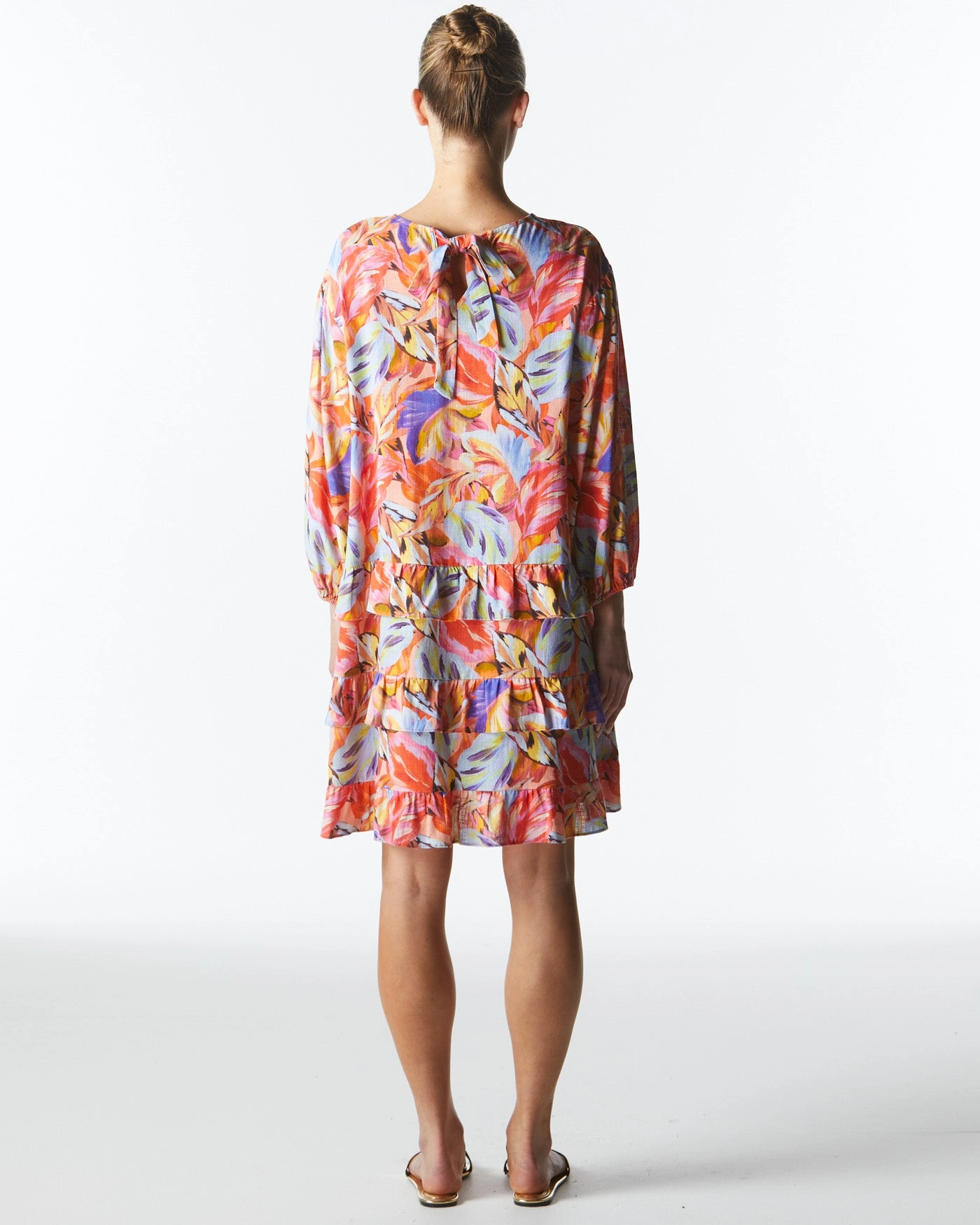 Fate Midsummer Ruffle Long Sleeve Mini Dress Sunset Palm