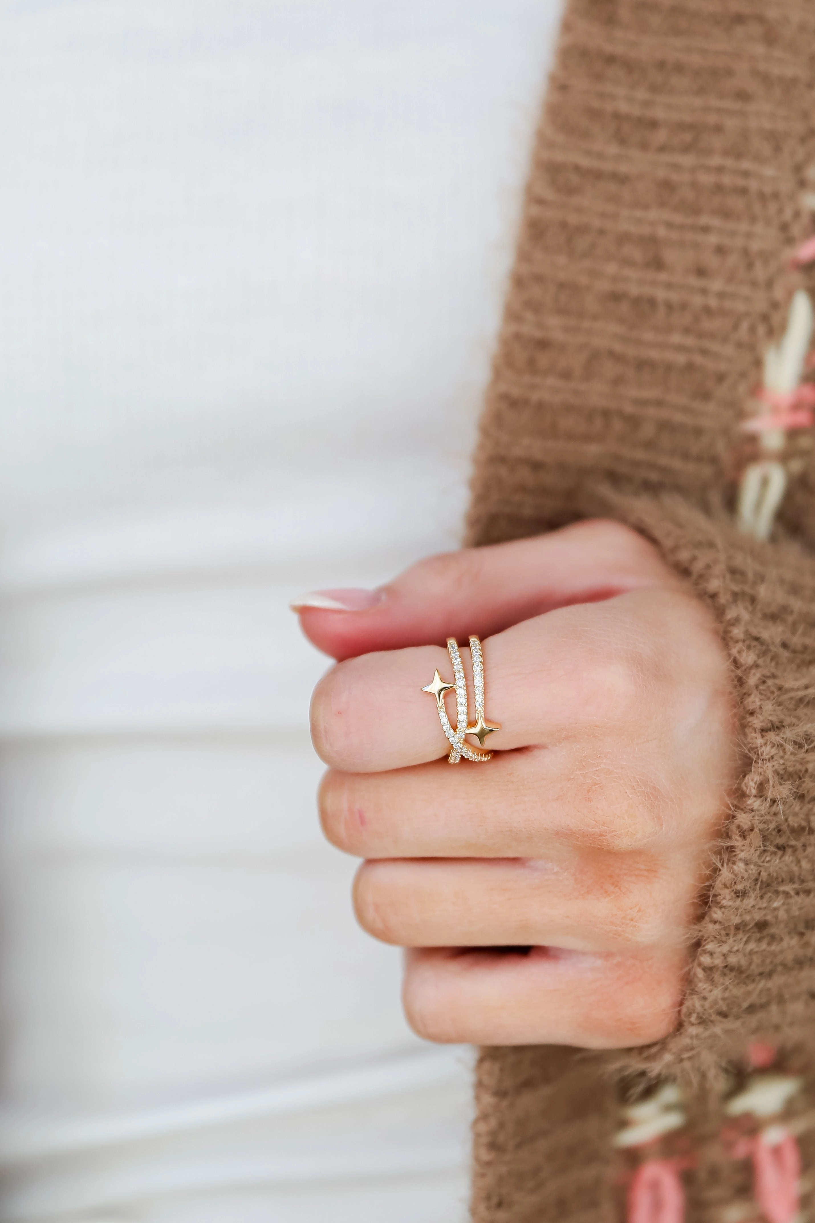 FINAL SALE - Eliza Gold Rhinestone Star Triple Ring