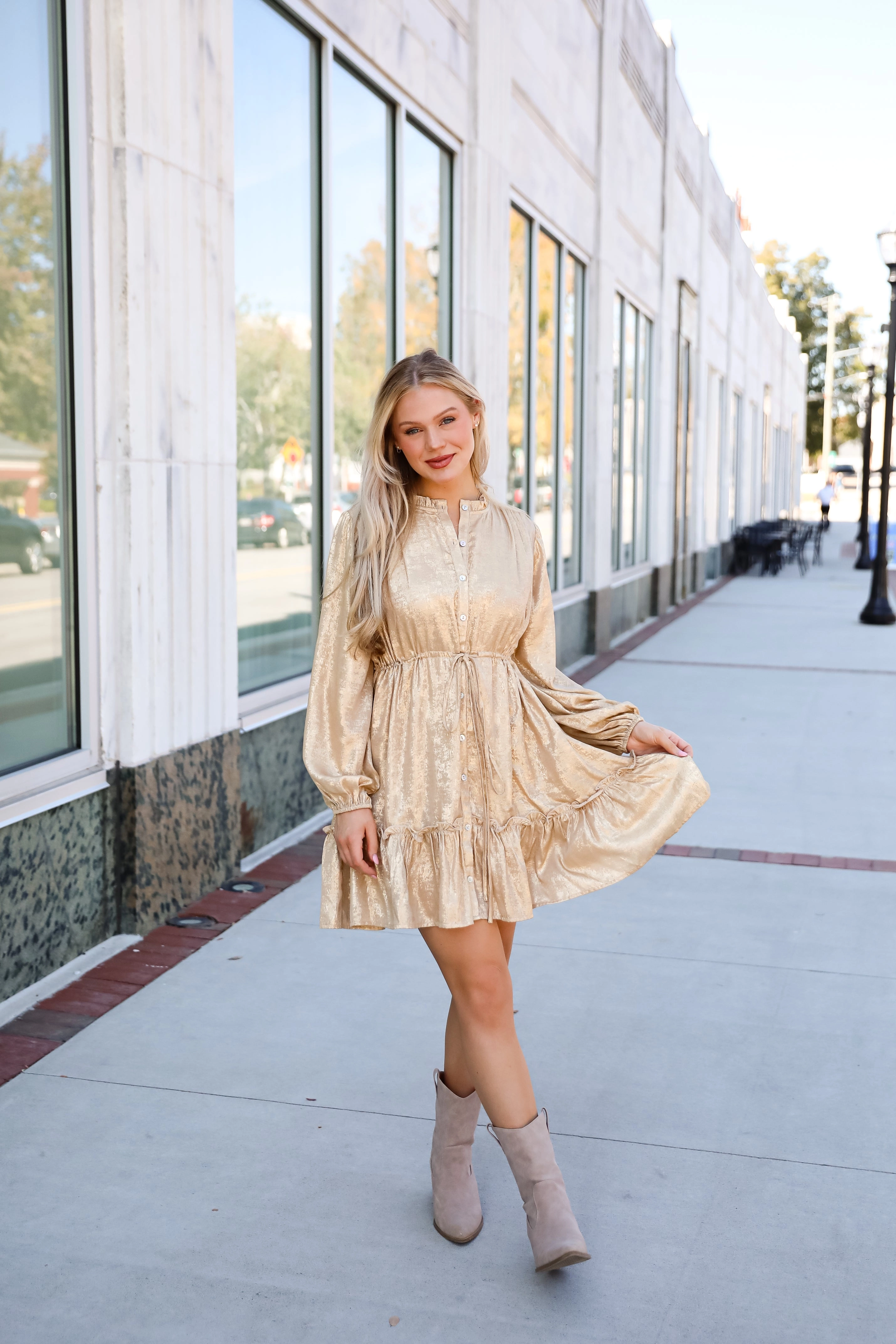 FINAL SALE - Marvelously Dazzling Taupe Metallic Mini Dress
