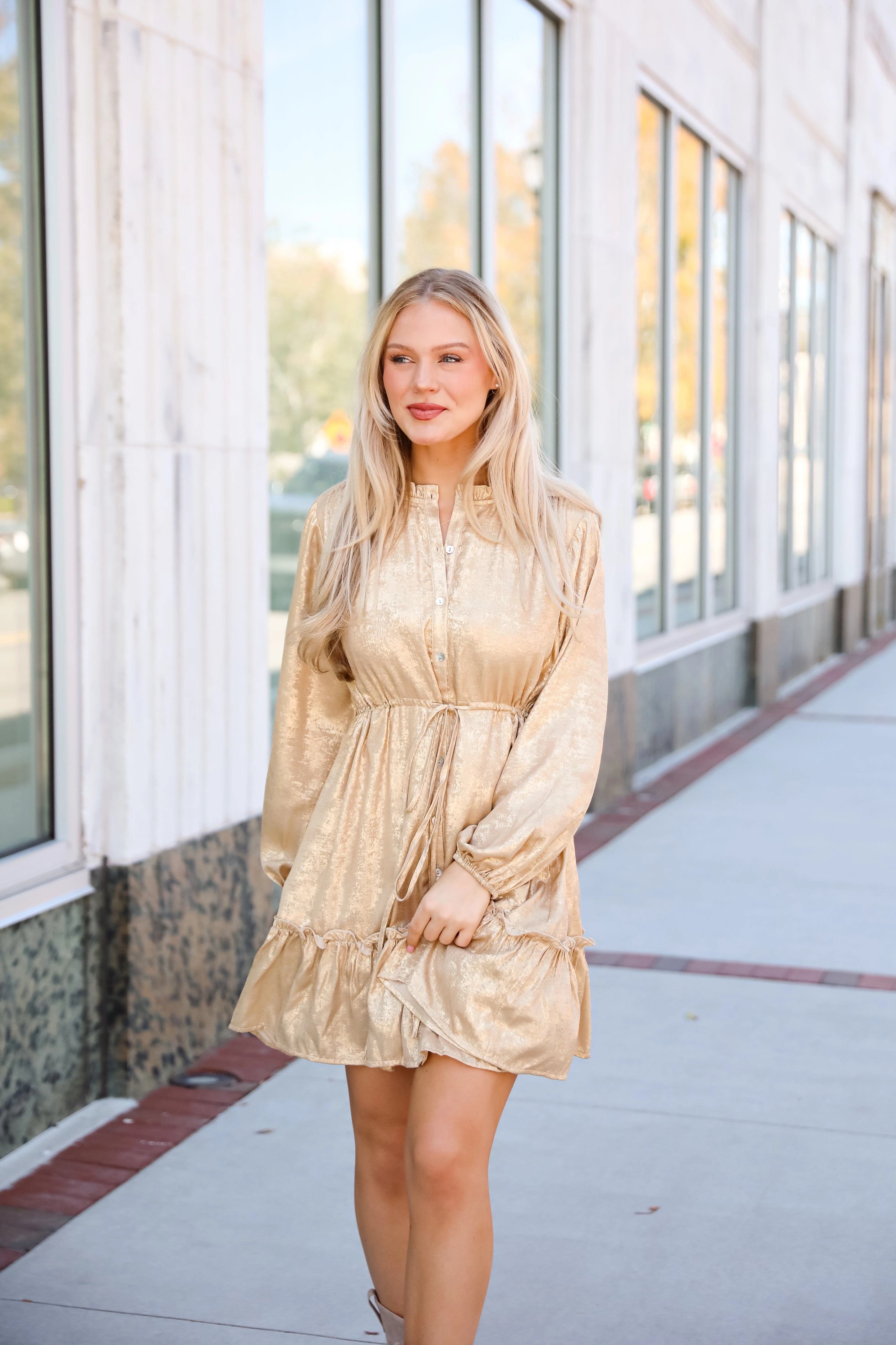 FINAL SALE - Marvelously Dazzling Taupe Metallic Mini Dress