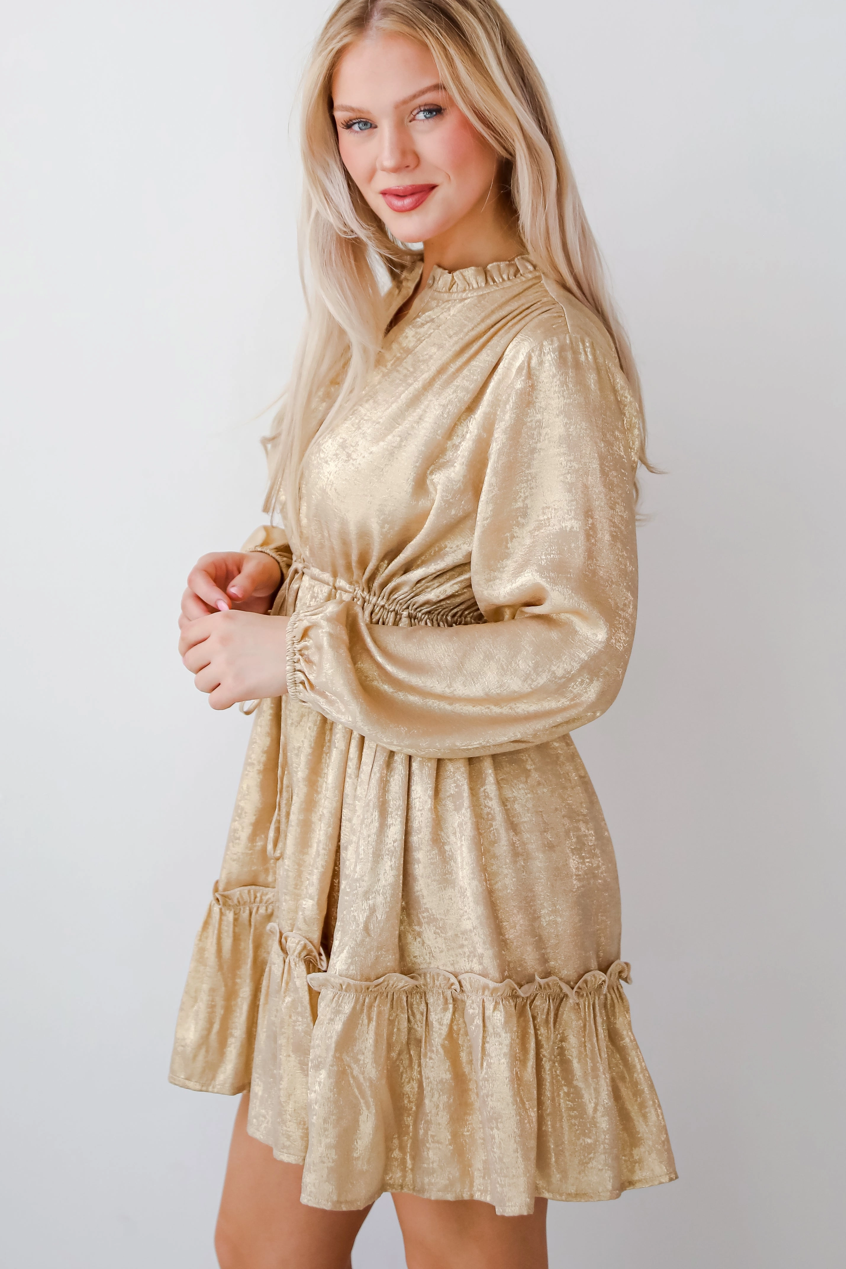 FINAL SALE - Marvelously Dazzling Taupe Metallic Mini Dress