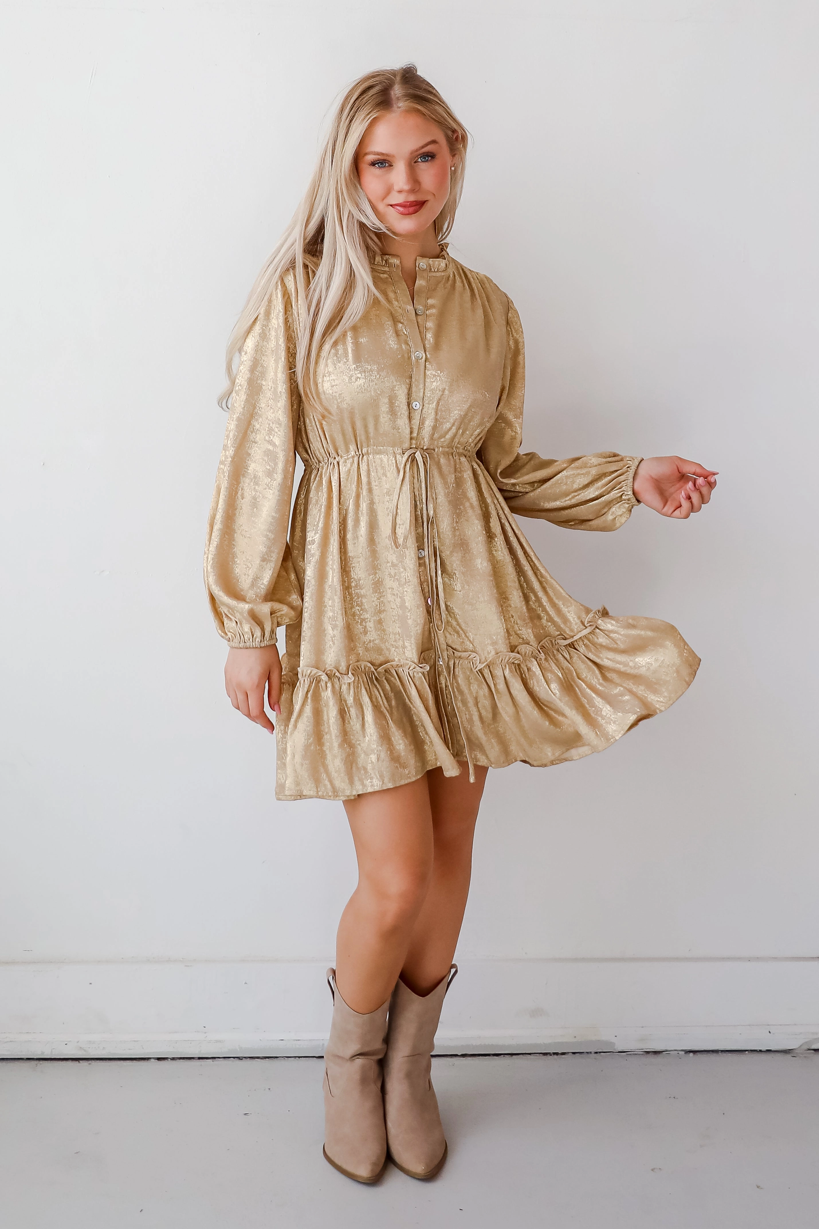 FINAL SALE - Marvelously Dazzling Taupe Metallic Mini Dress
