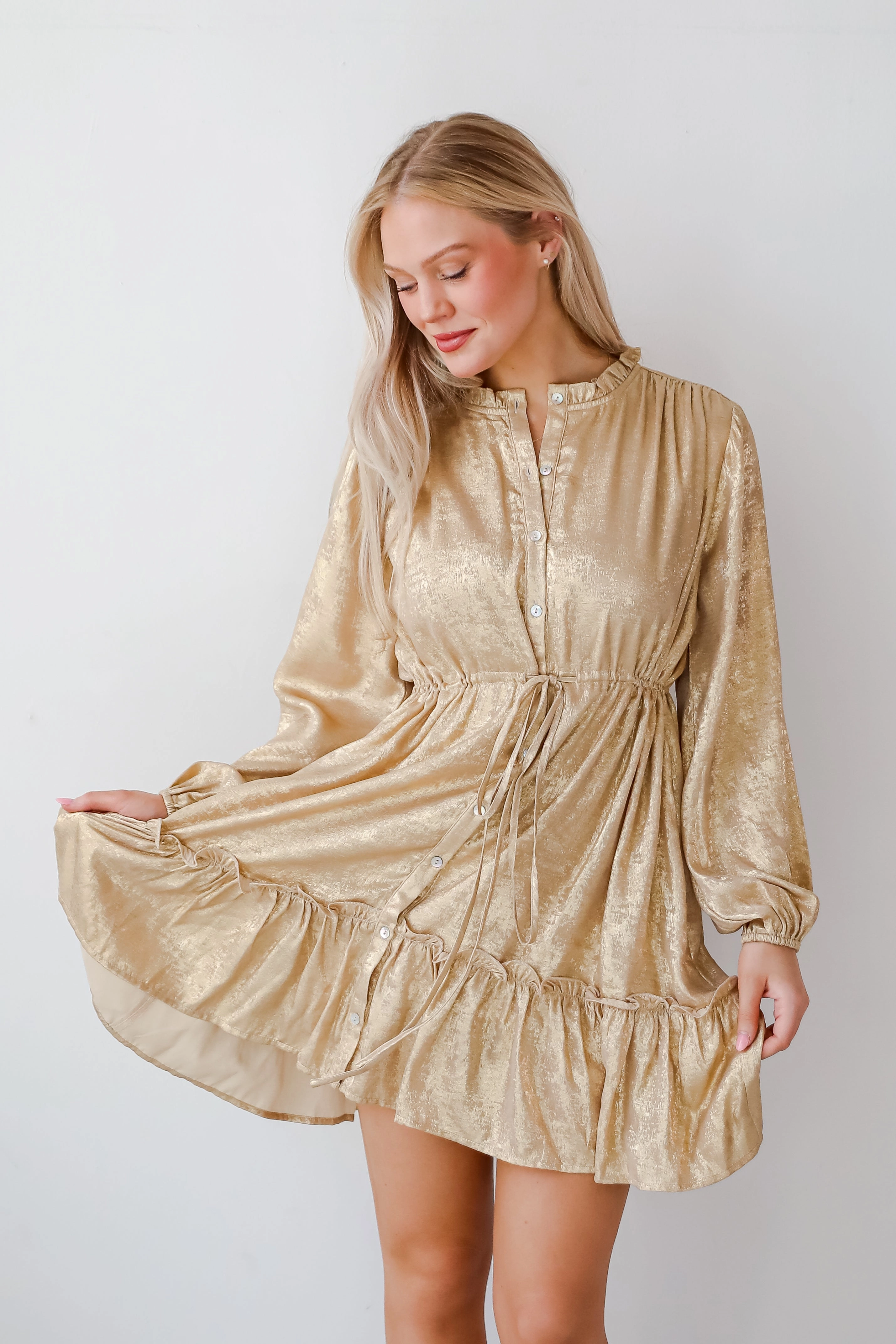 FINAL SALE - Marvelously Dazzling Taupe Metallic Mini Dress