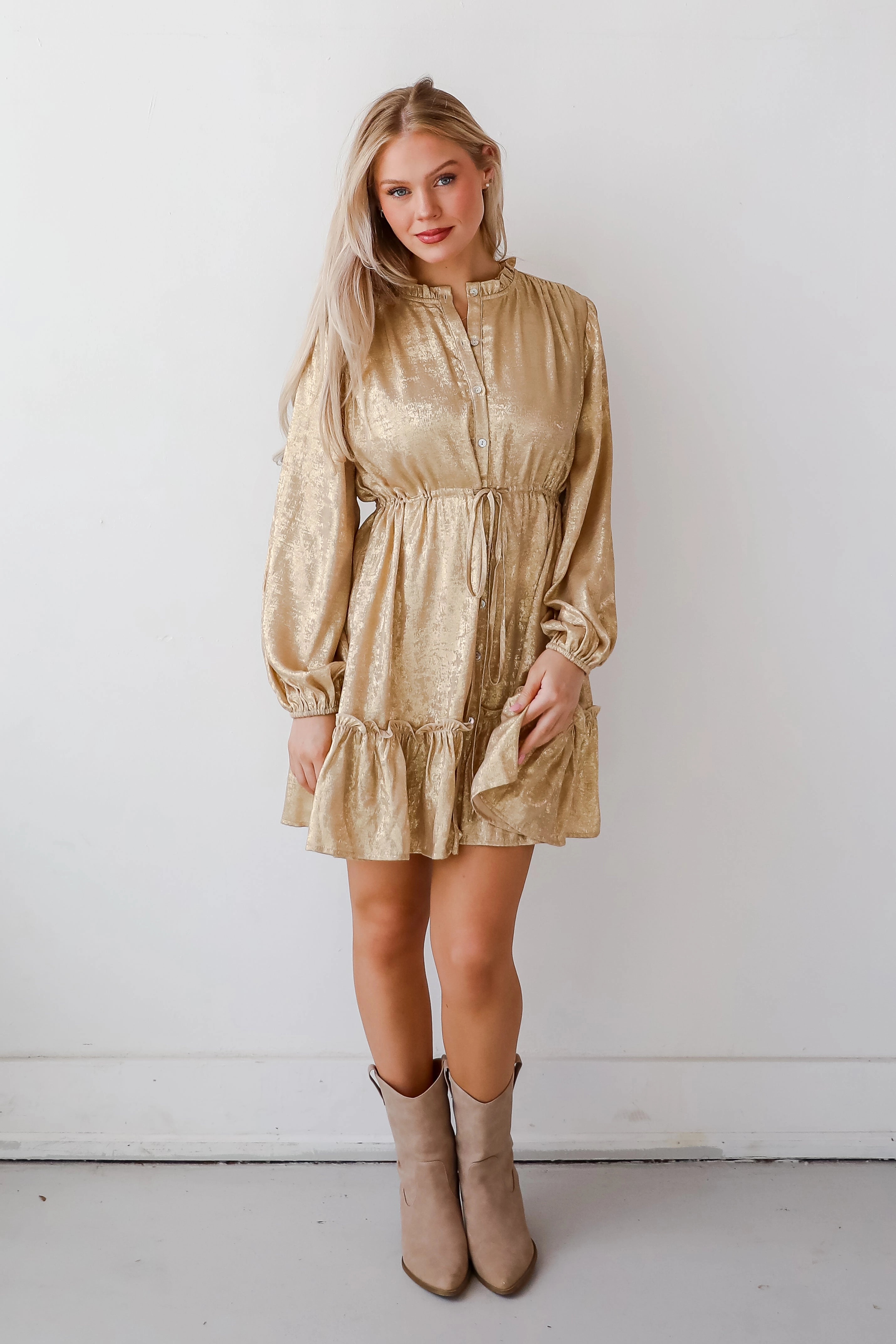 FINAL SALE - Marvelously Dazzling Taupe Metallic Mini Dress