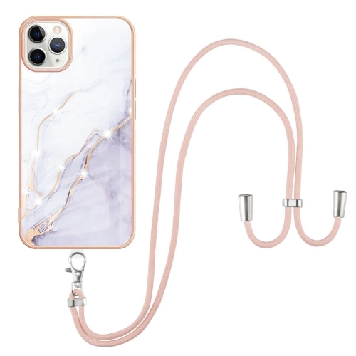 For iPhone 11 Electroplating Marble Pattern IMD TPU Shockproof Case with Neck Lanyard