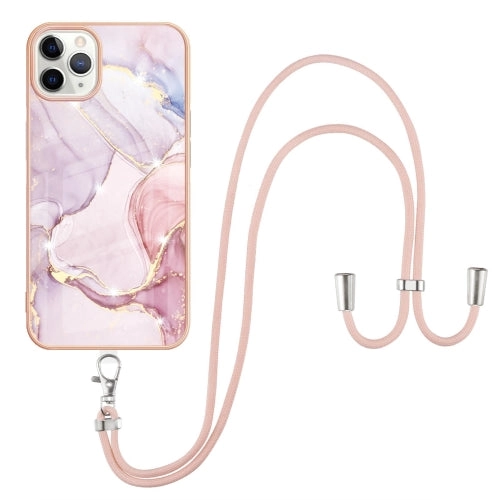 For iPhone 11 Electroplating Marble Pattern IMD TPU Shockproof Case with Neck Lanyard