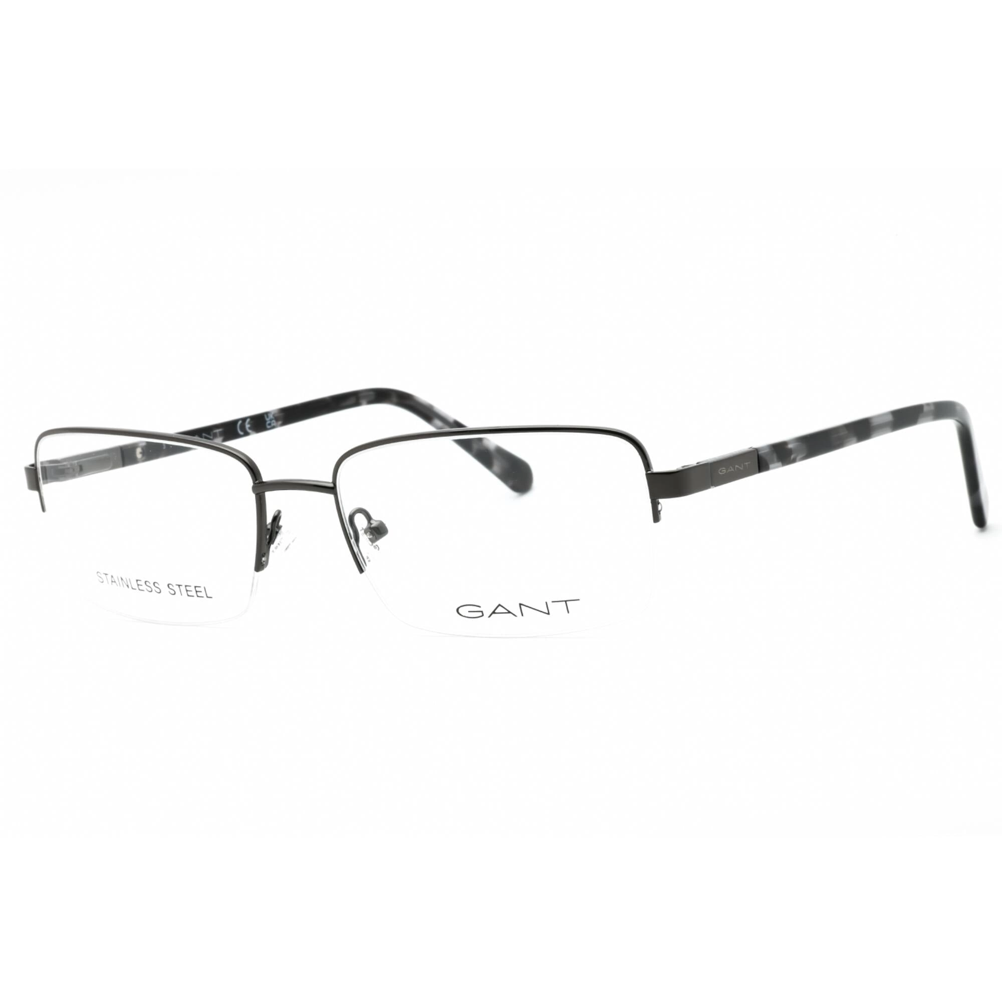 Gant Men's Eyeglasses - Shiny Gunmetal Metal Rectangular Half Rim Frame | GA3220 008