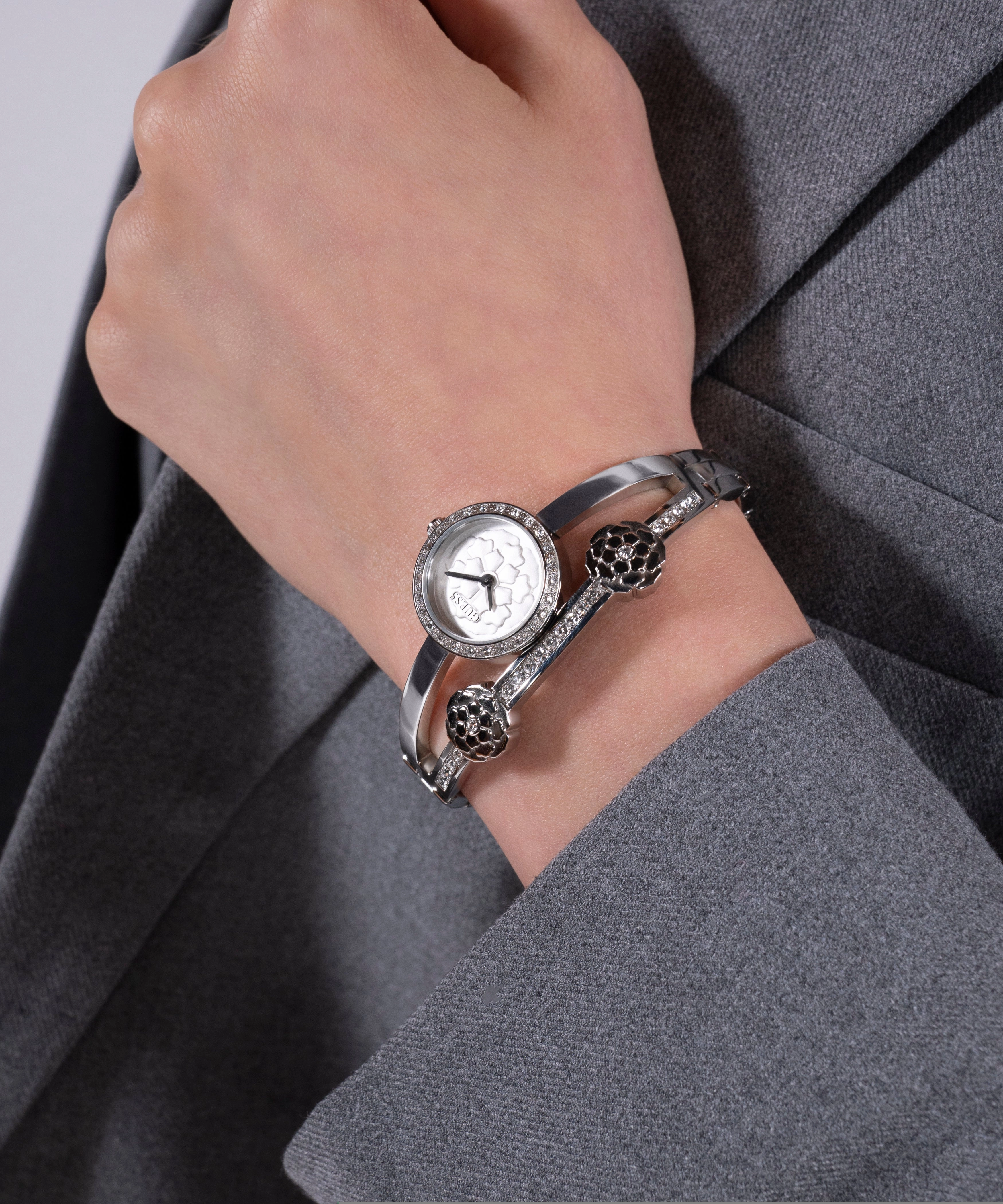 GUESS Ladies Silver Tone Analog Watch