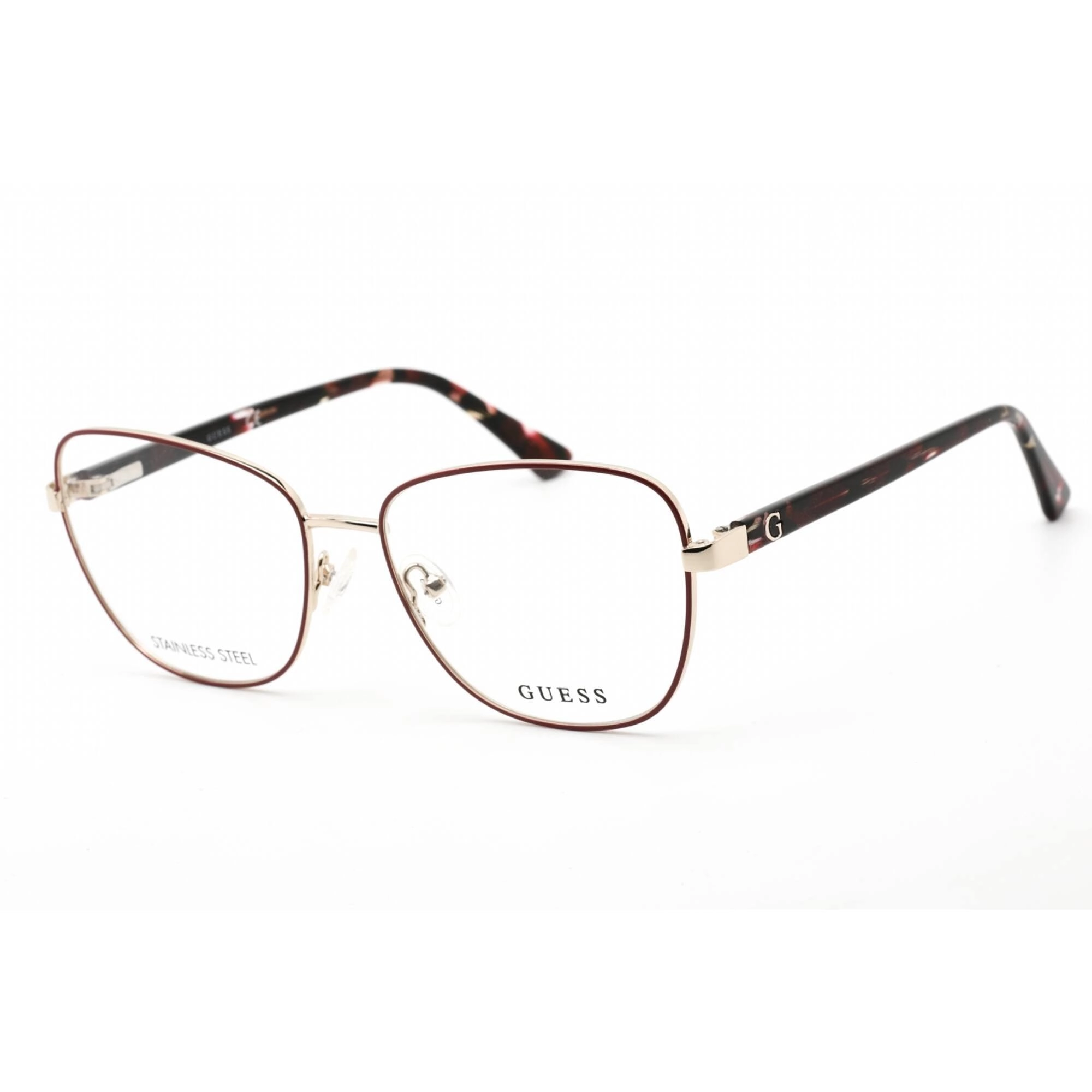 Guess Women's Eyeglasses - Full Rim Shiny Bordeaux Metal Cat Eye Frame | GU2815 069