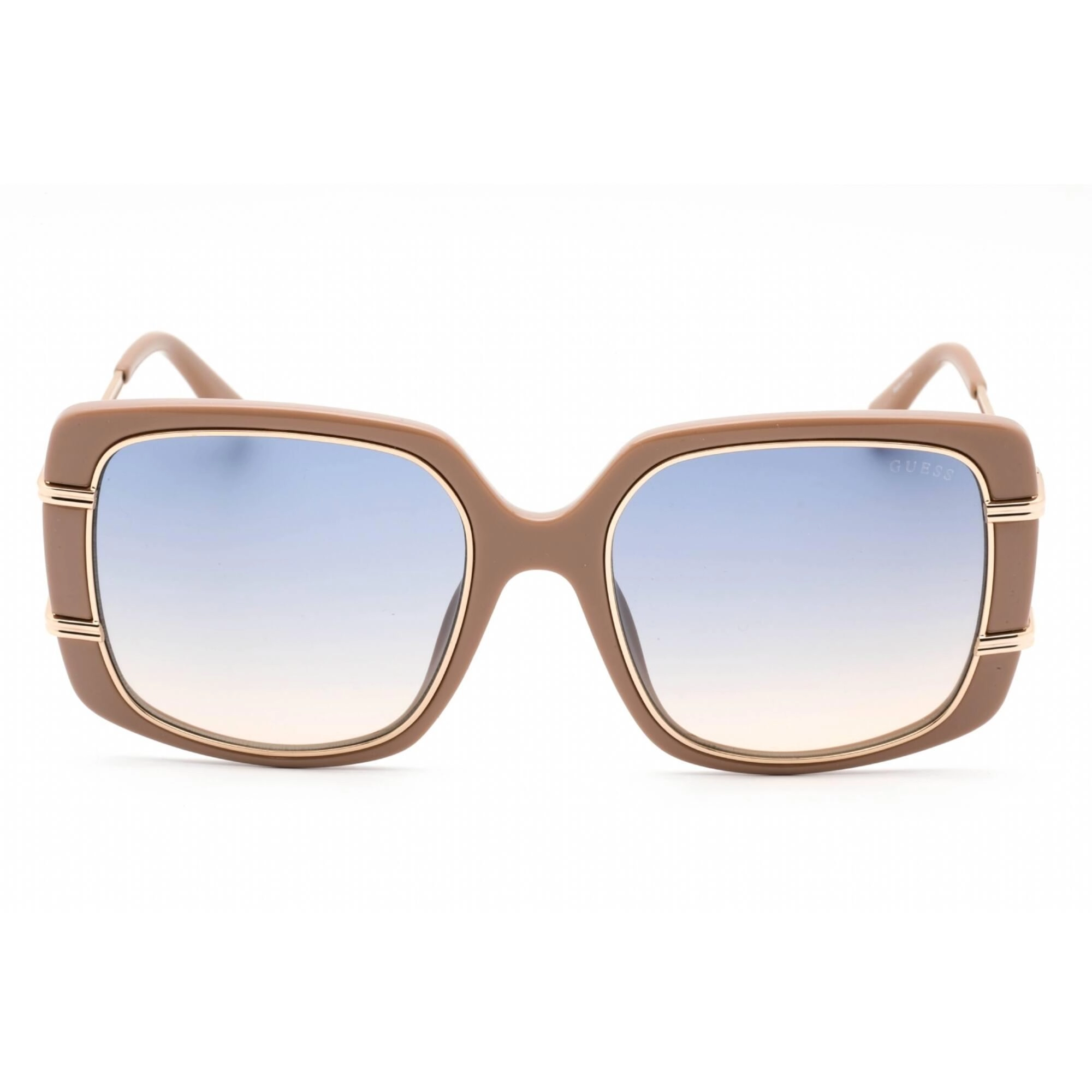Guess Women's Sunglasses - Full Rim Shiny Beige Plastic Rectangular Frame | GU7854 57W