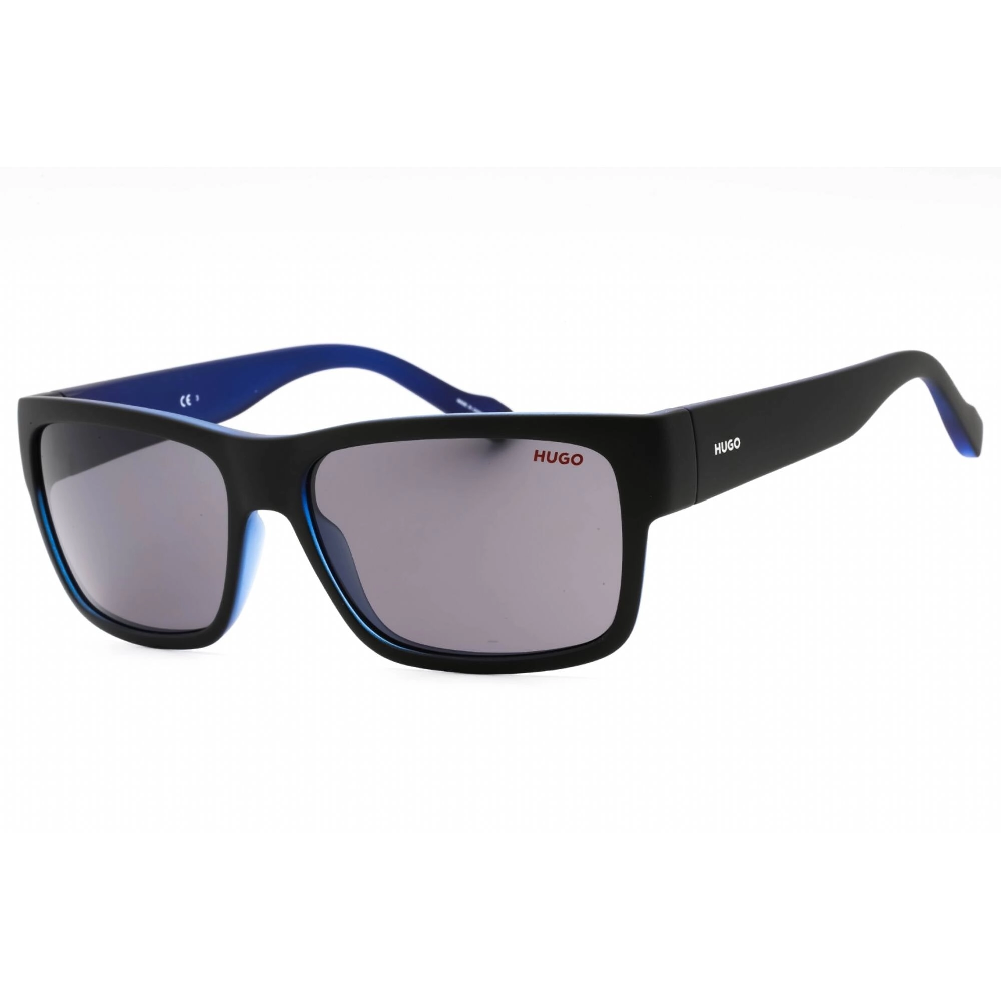 Hugo Men's Sunglasses - Matte Black Blue Rectangular Plastic Frame | HG 0176/S 00VK IR