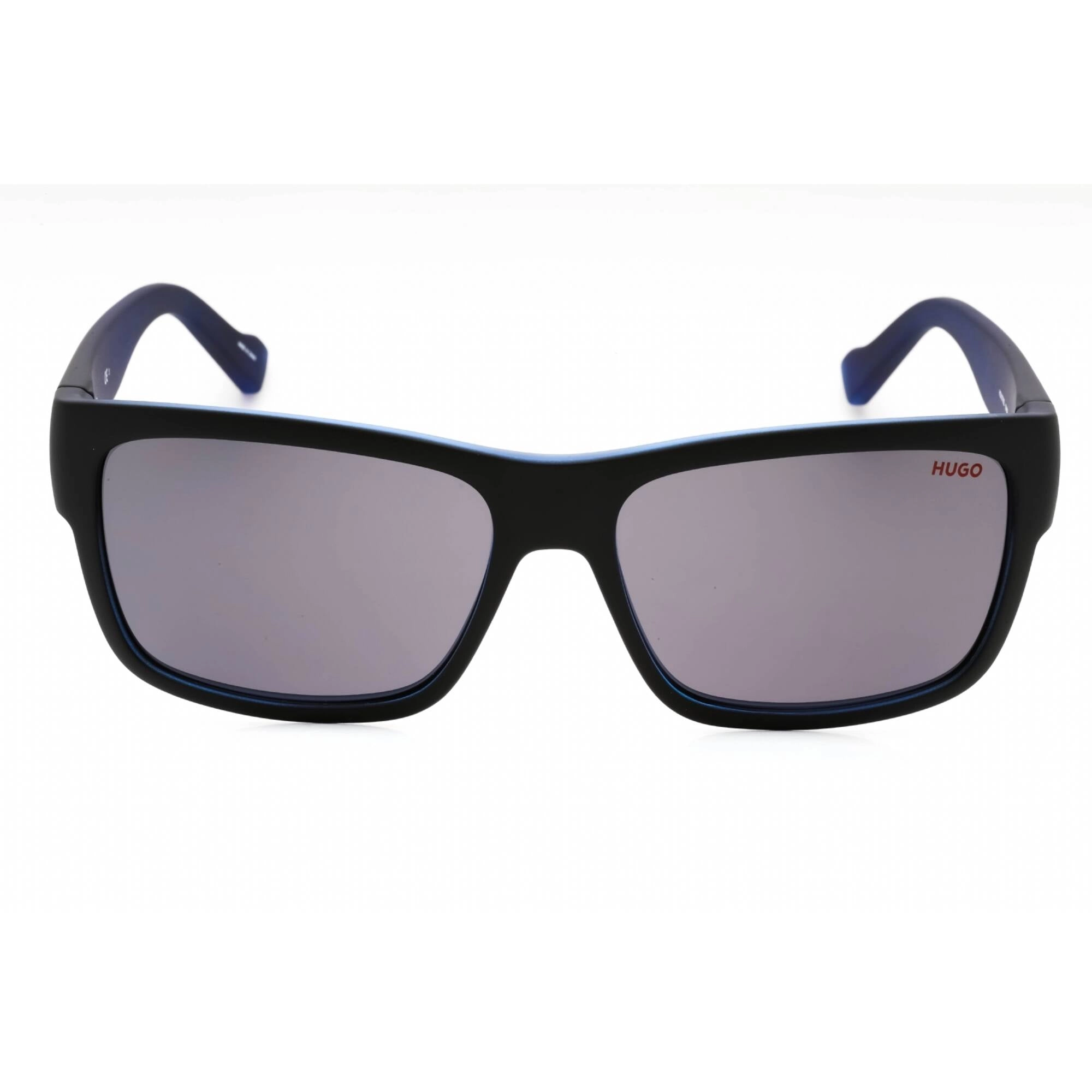 Hugo Men's Sunglasses - Matte Black Blue Rectangular Plastic Frame | HG 0176/S 00VK IR