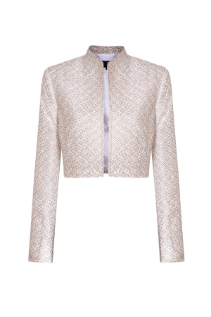 Ivory and Taupe Printed Silk/Wool Short Jacket - Hermione