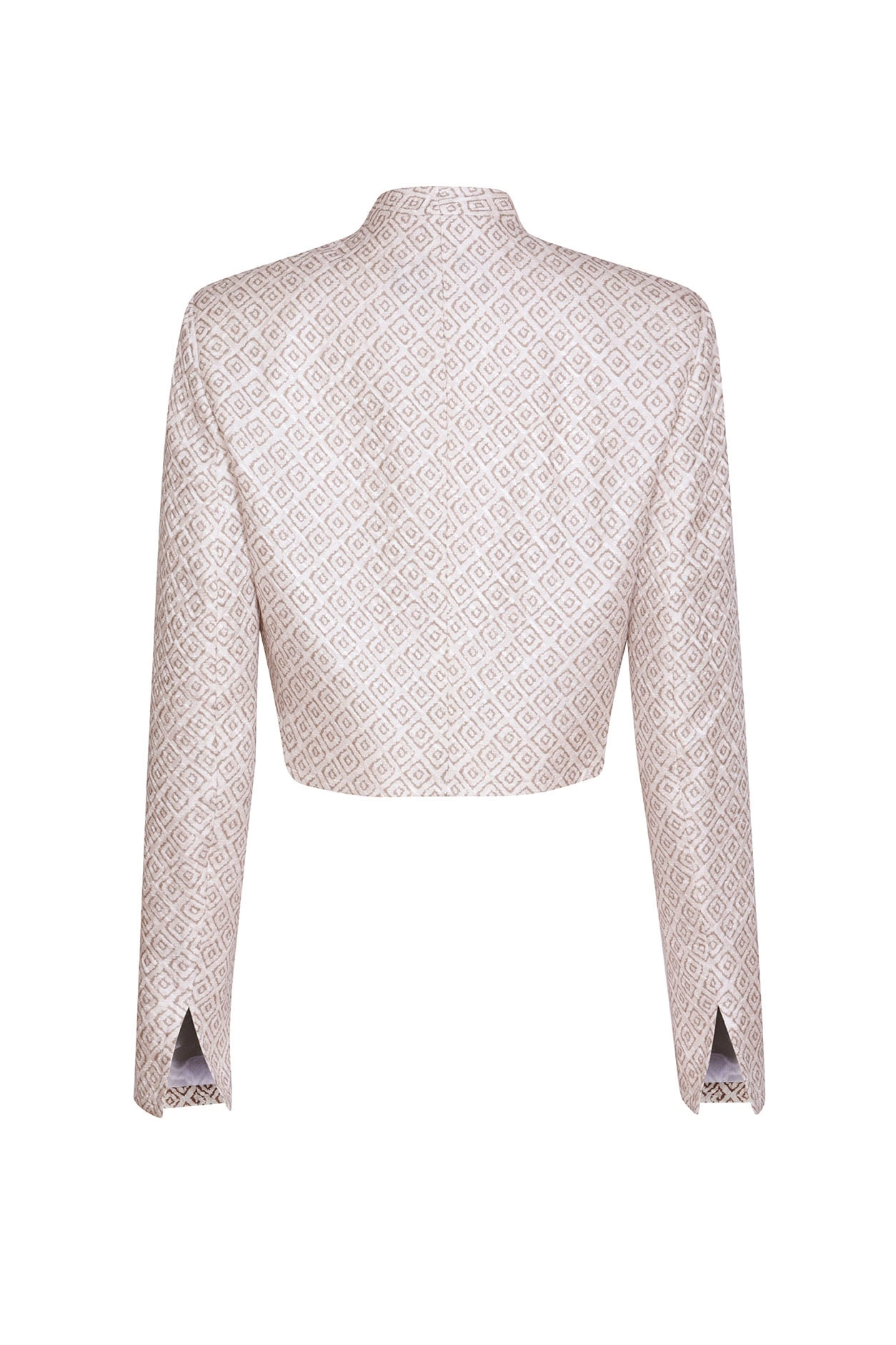 Ivory and Taupe Printed Silk/Wool Short Jacket - Hermione