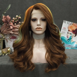 Kassie - Chocolate Brown Mixed With A Stand of Rainbow Hair Tinsel Synthetic Lace Front Wig