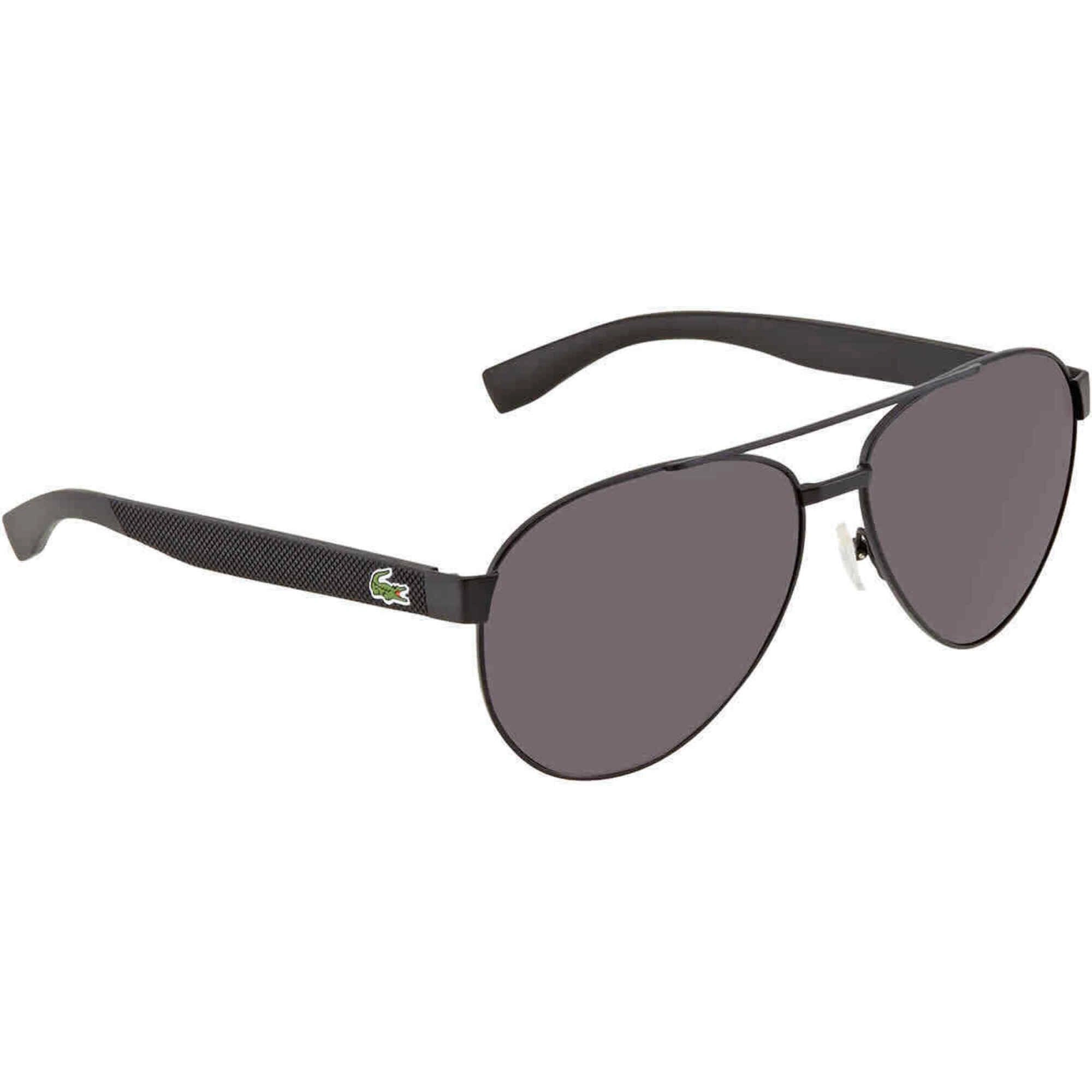 Lacoste Unisex Sunglasses - Black Matt Metal Pilot Frame Grey Lens | LACOSTE L185S 001