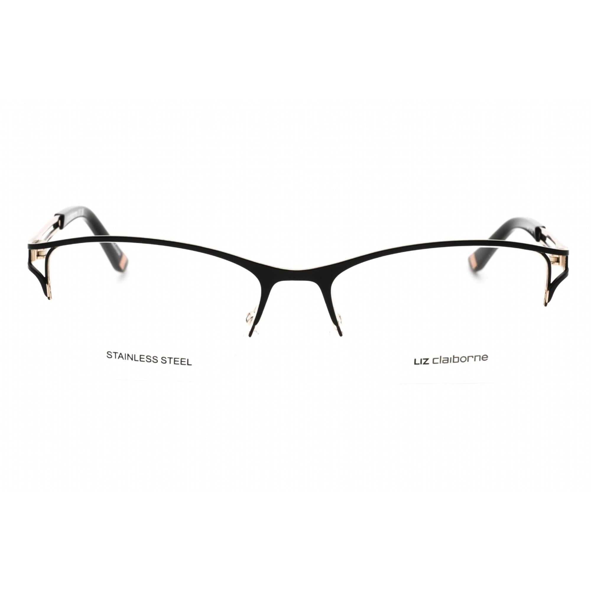 Liz Claiborne Women's Eyeglasses - Matte Black Gold Cat Eye Half Rim Frame | L 661 146