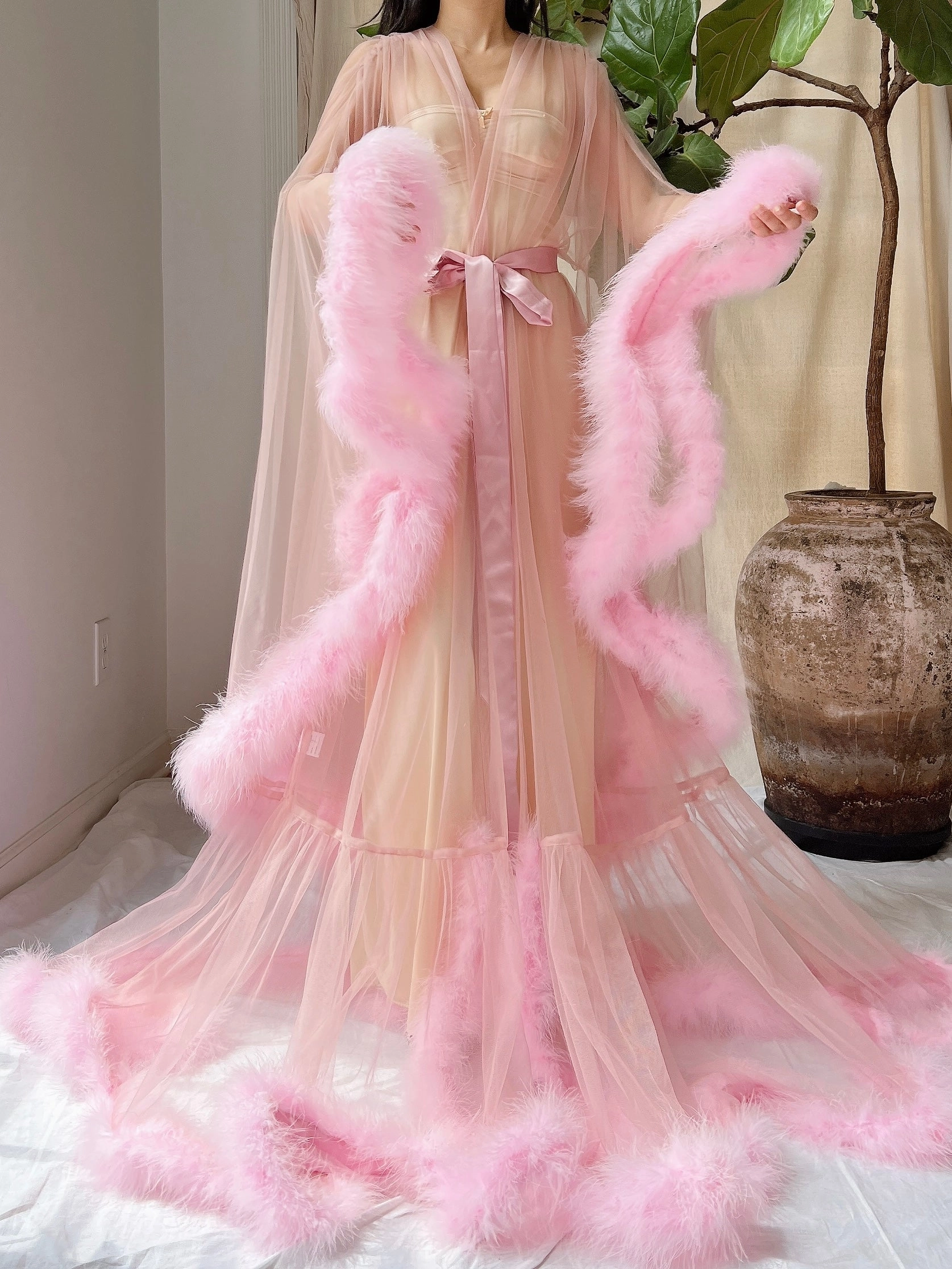 Marabou Tulle Dressing Gown - OSFM