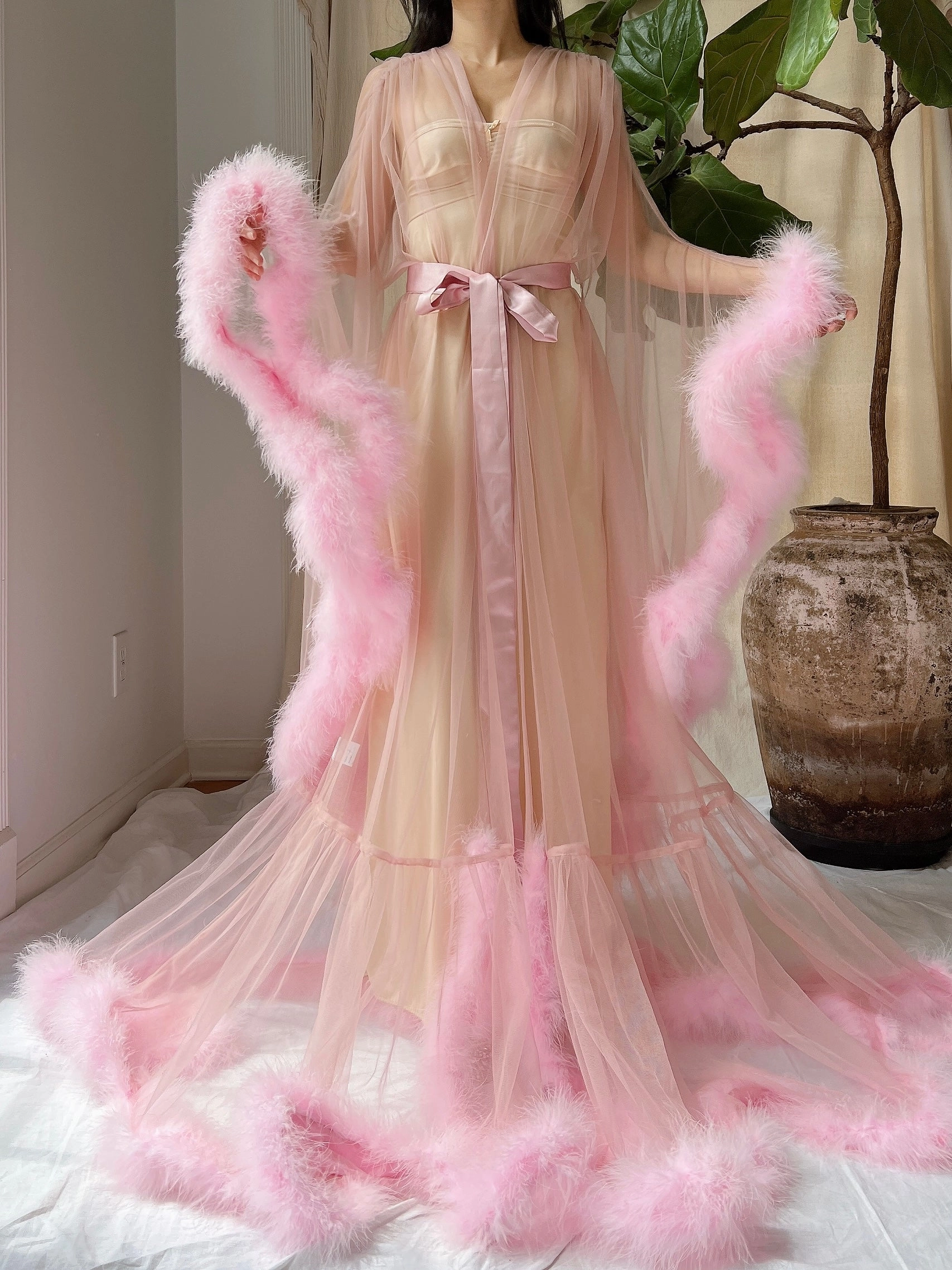 Marabou Tulle Dressing Gown - OSFM