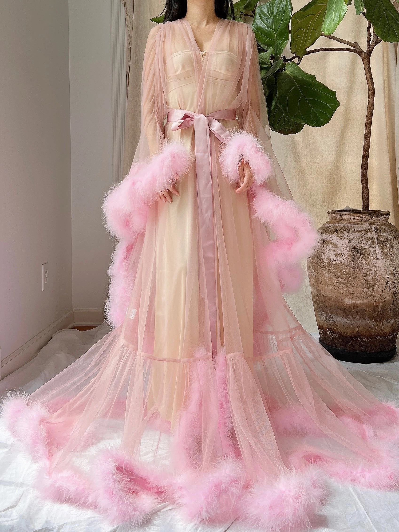 Marabou Tulle Dressing Gown - OSFM