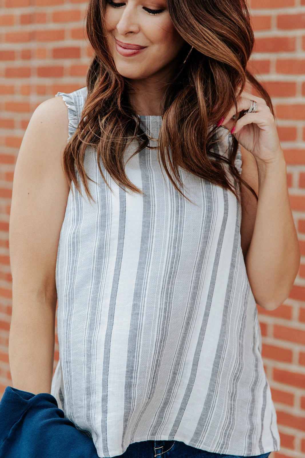 Muted Stripes Cinched Trim Tank