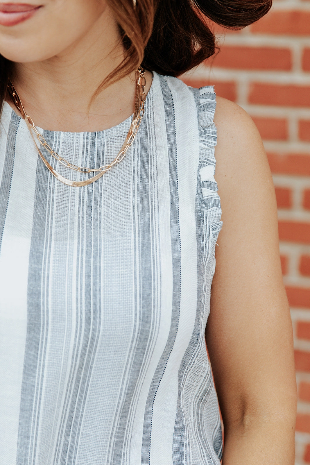 Muted Stripes Cinched Trim Tank