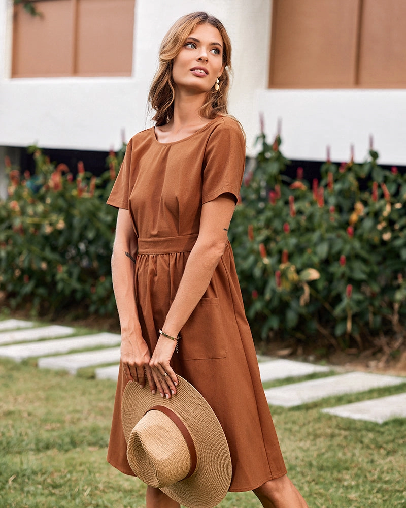 Open Back Button Midi Dress