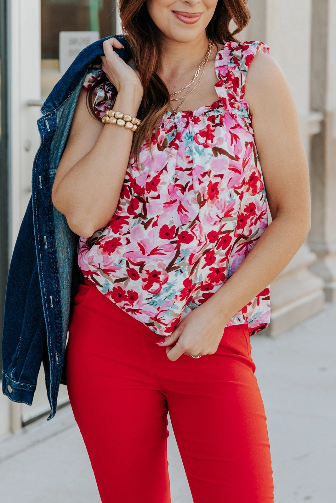 Painted Blossoms Ruffle Strap Tank