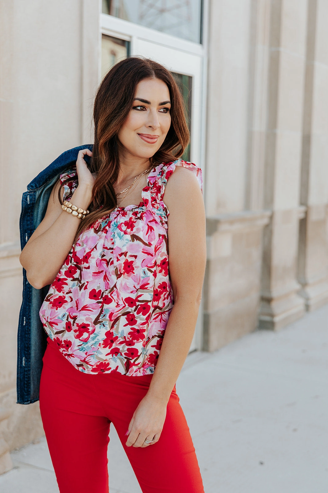 Painted Blossoms Ruffle Strap Tank