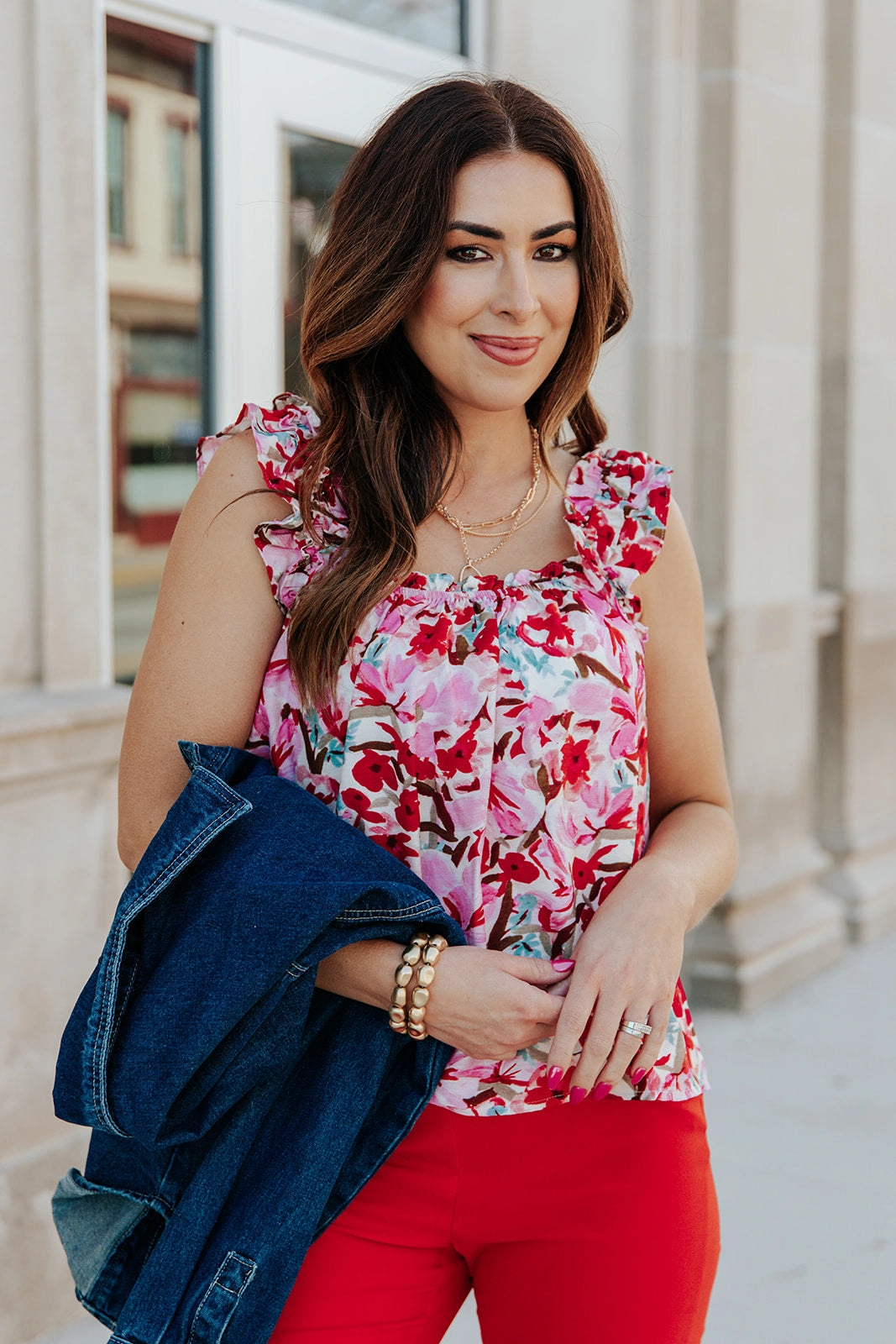 Painted Blossoms Ruffle Strap Tank