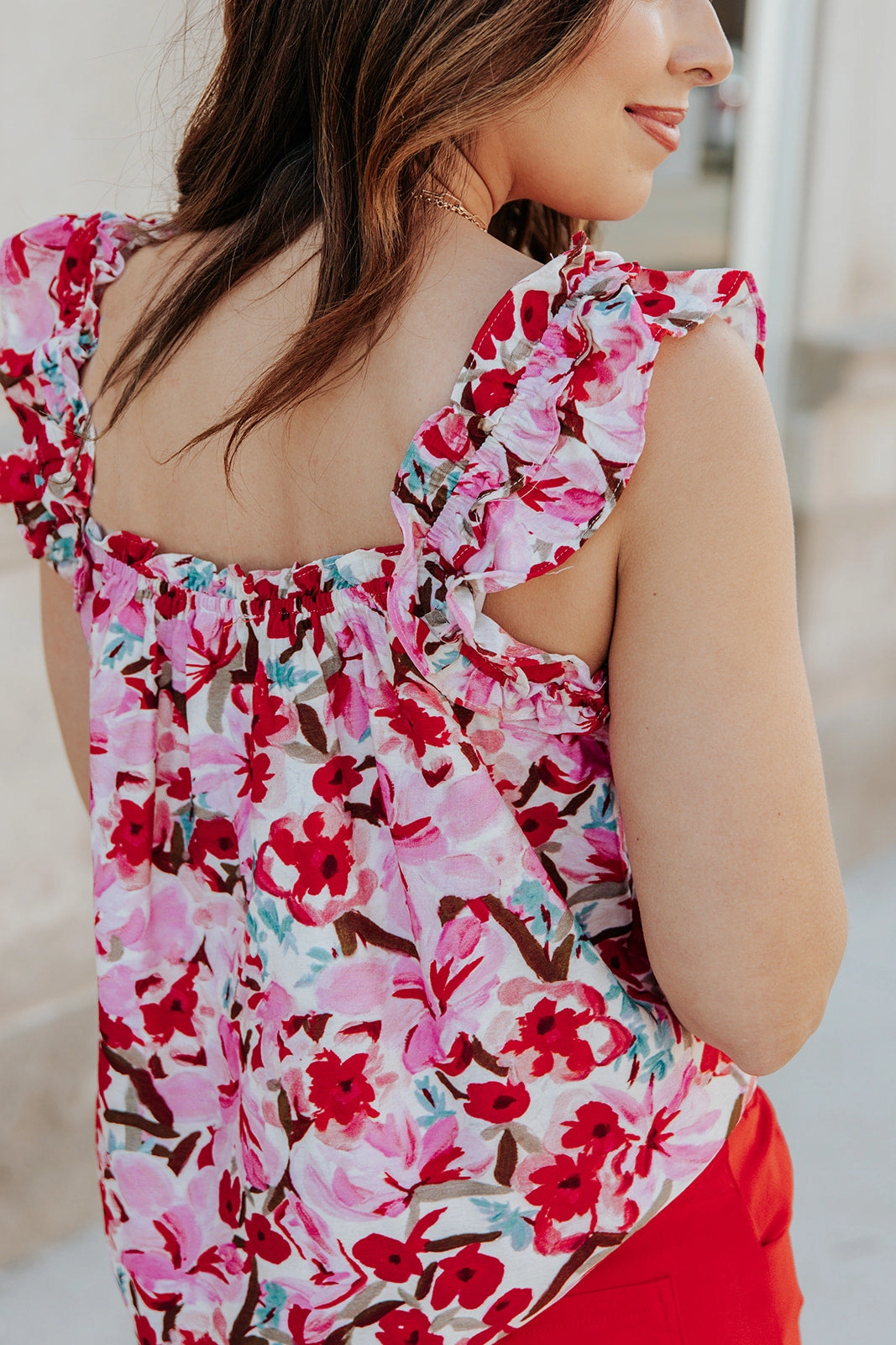 Painted Blossoms Ruffle Strap Tank