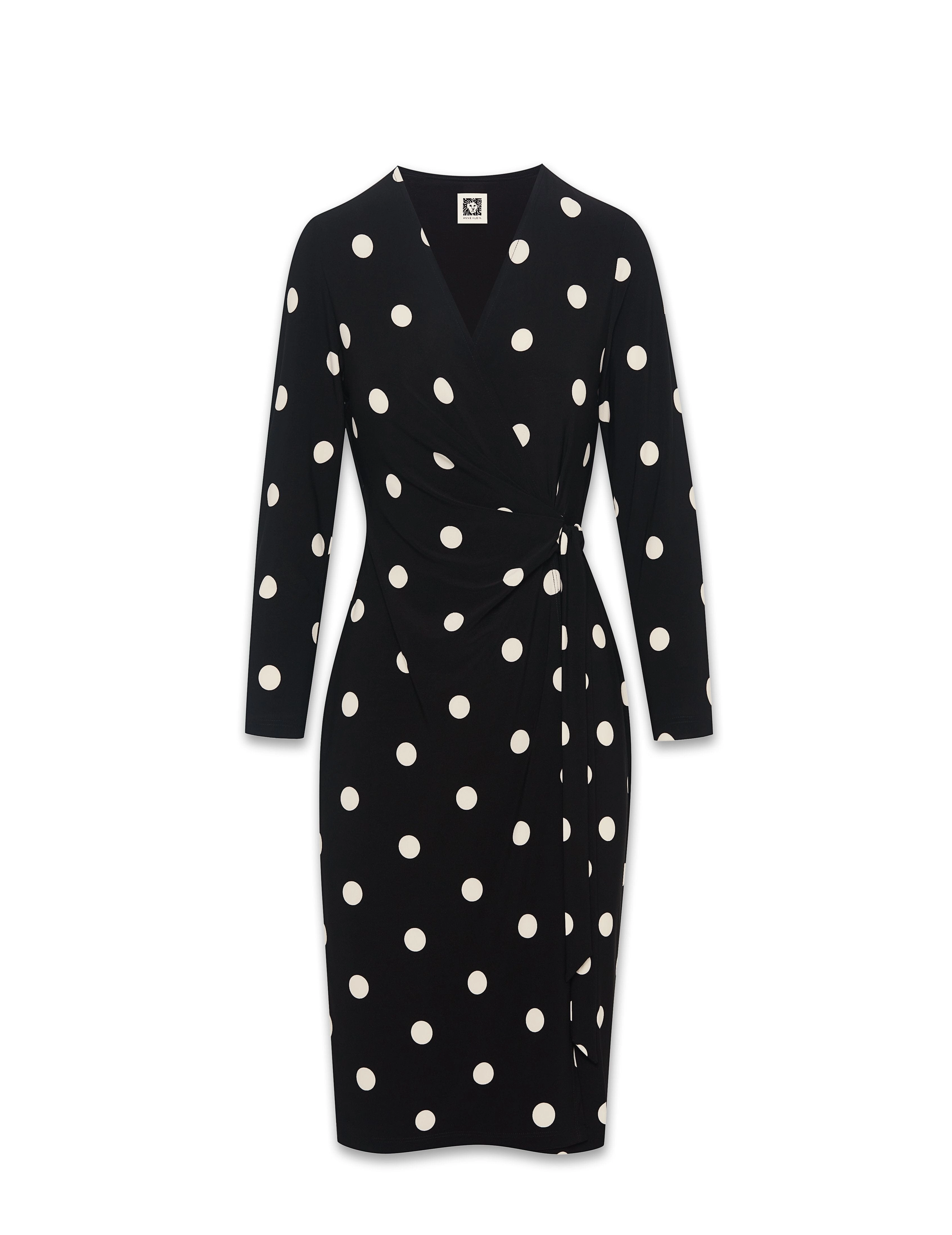 Petite Dot Print Faux Wrap Dress- Sale