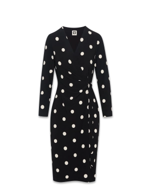 Petite Dot Print Faux Wrap Dress- Sale
