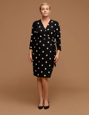 Plus Size Ity Sutton Dot Printed Classic Faux Wrap Dress  - Sale