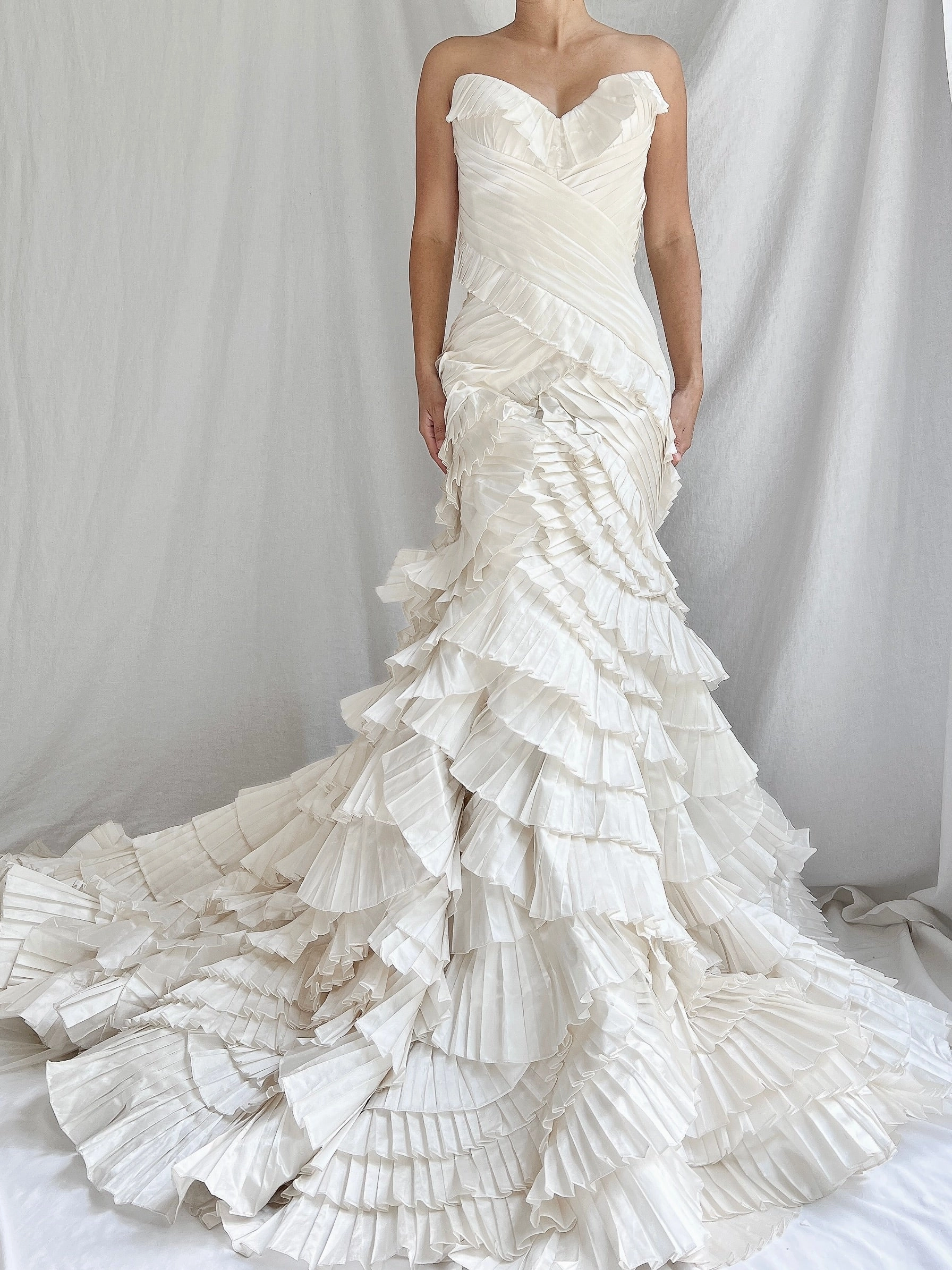 Pnina Tornai Taffeta Pleated Ruffle Gown - XS-S