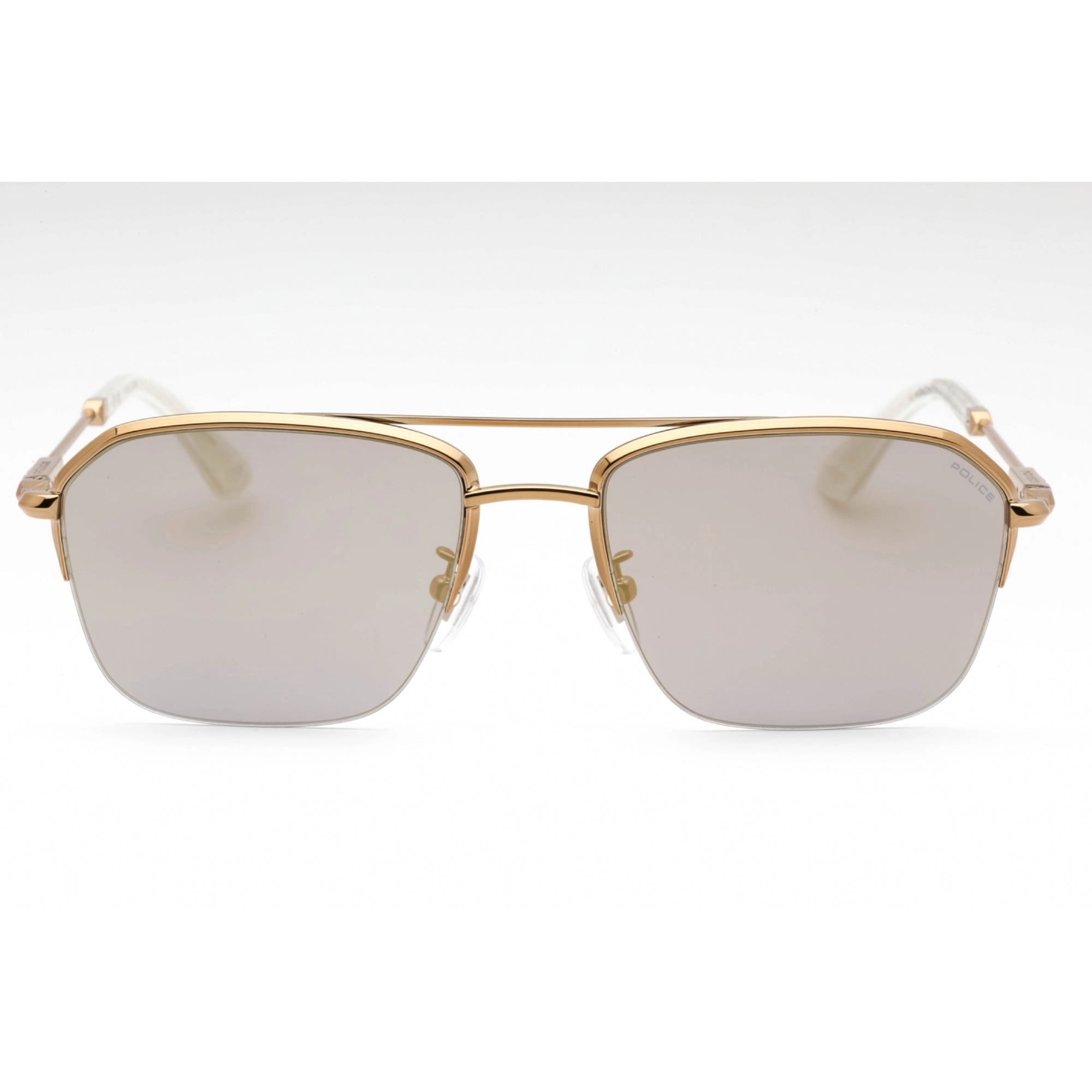 Police Men's Sunglasses - Bronze Brown Metal Aviator Half Rim Frame | SPLL18 8FFG