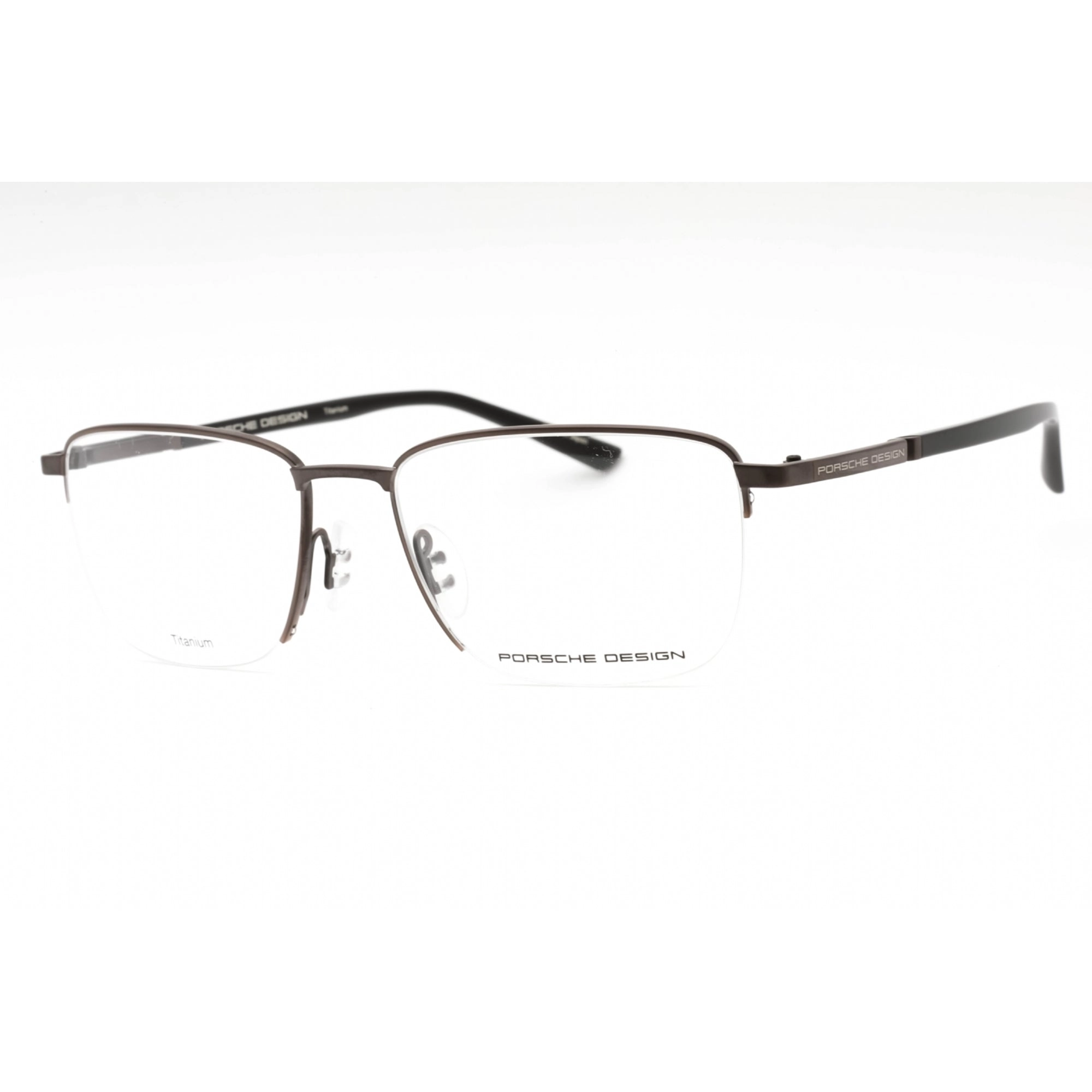 Porsche Men's Eyeglasses - Brown Black Metal Rectangular Half Rim Frame | P8730 C
