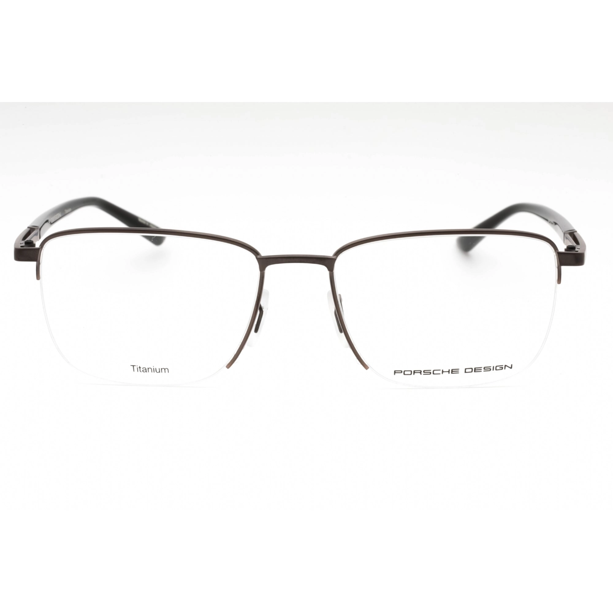 Porsche Men's Eyeglasses - Brown Black Metal Rectangular Half Rim Frame | P8730 C