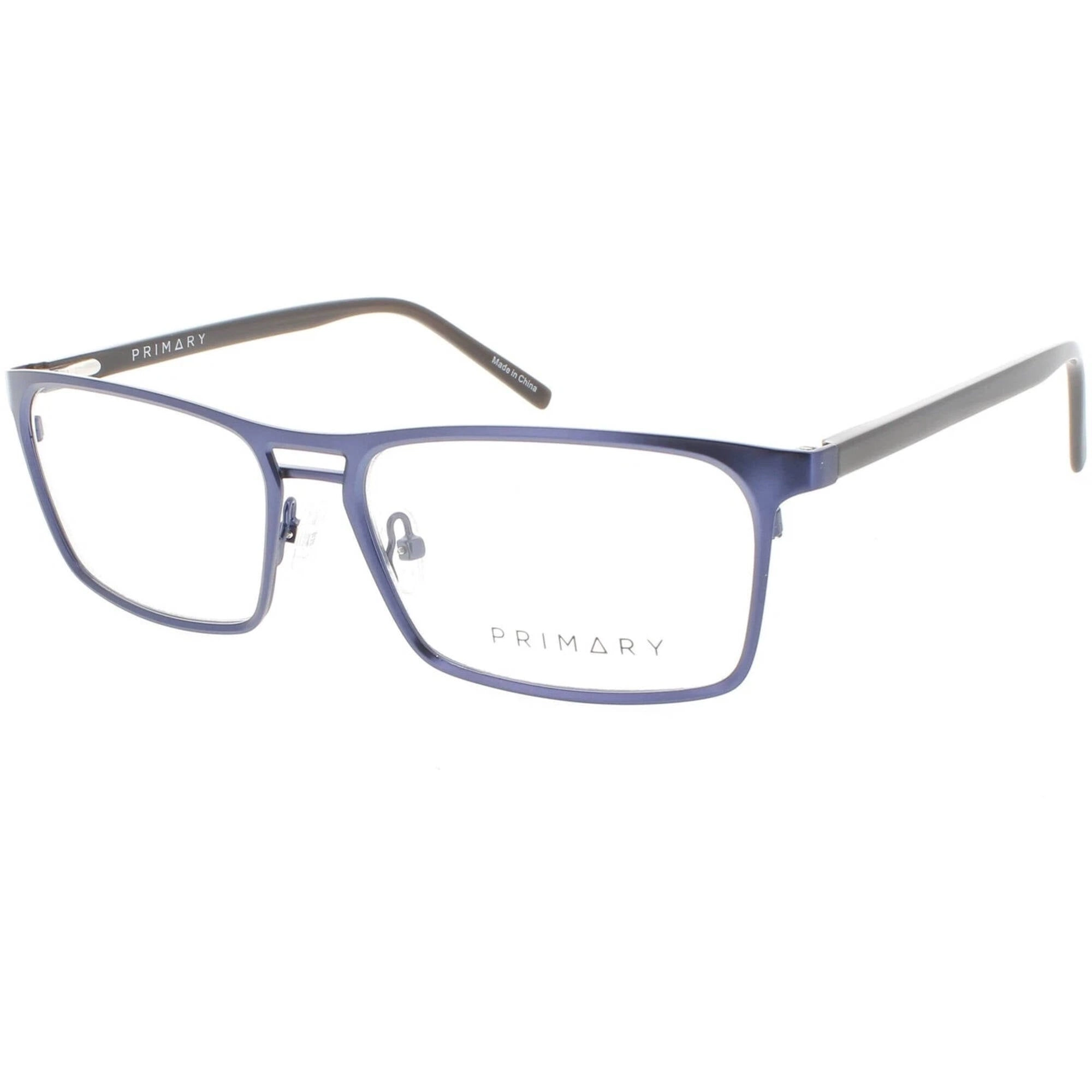 Primary Men's Eyeglasses - Demo Lens Metal Full Rim Rectangular Frame | 1058 NAVY
