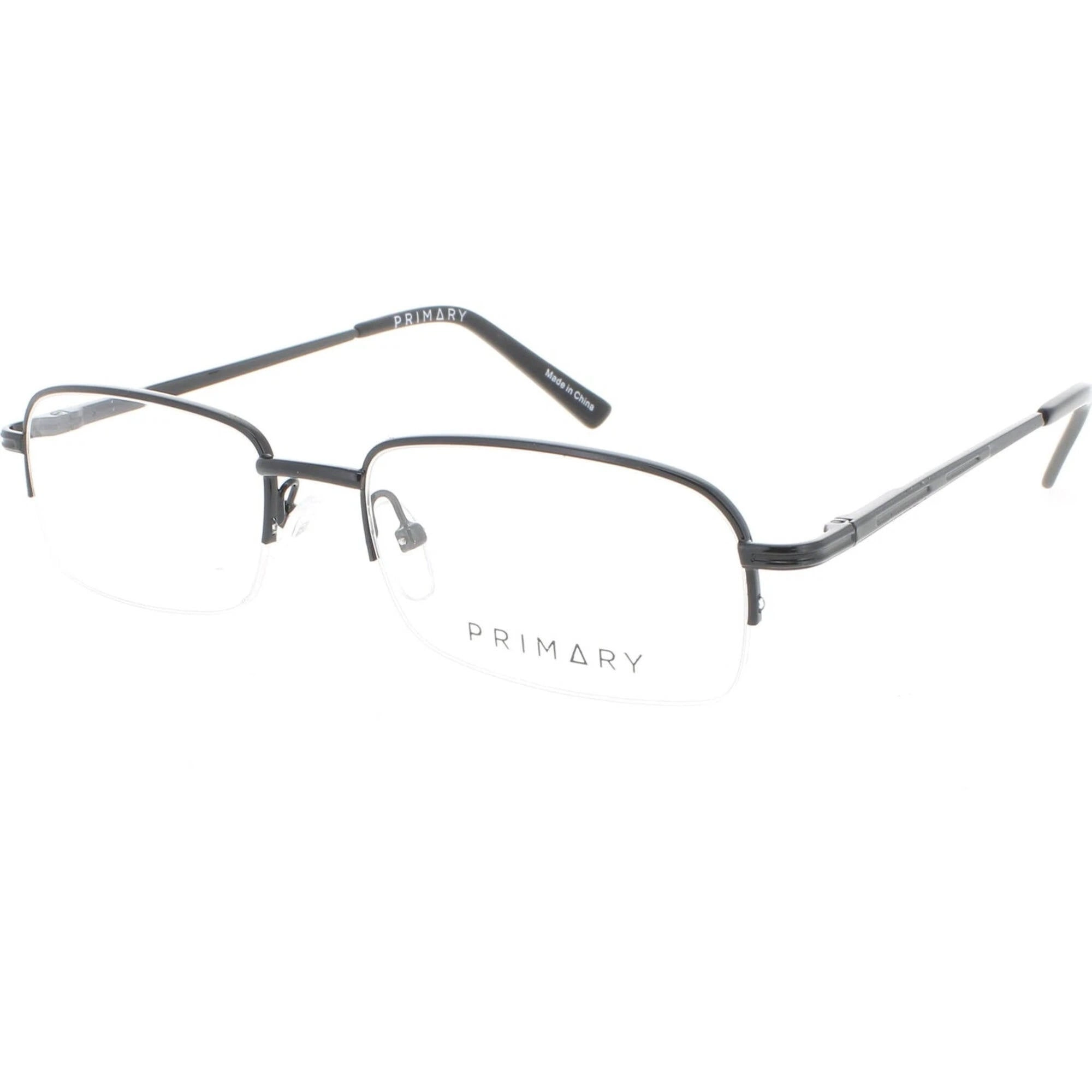 Primary Men's Eyeglasses - Demo Lens Metal Rectangular Half Rim Frame | 1086 BLACK