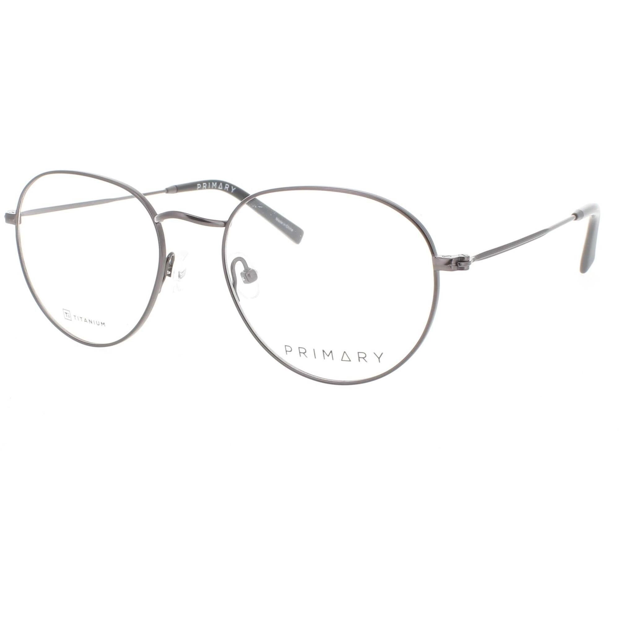 Primary Men's Eyeglasses - Demo Lens Titanium Oval Full Rim Frame | Pt111 Gunmetal