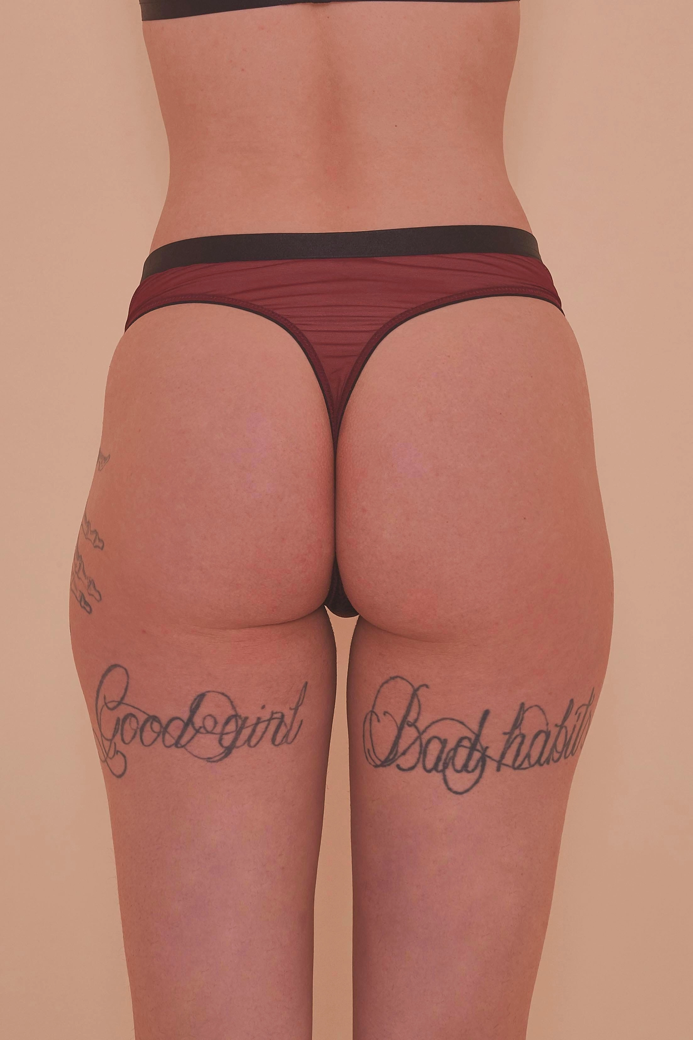 Regalia Hallie Wine & Black Lace Thong