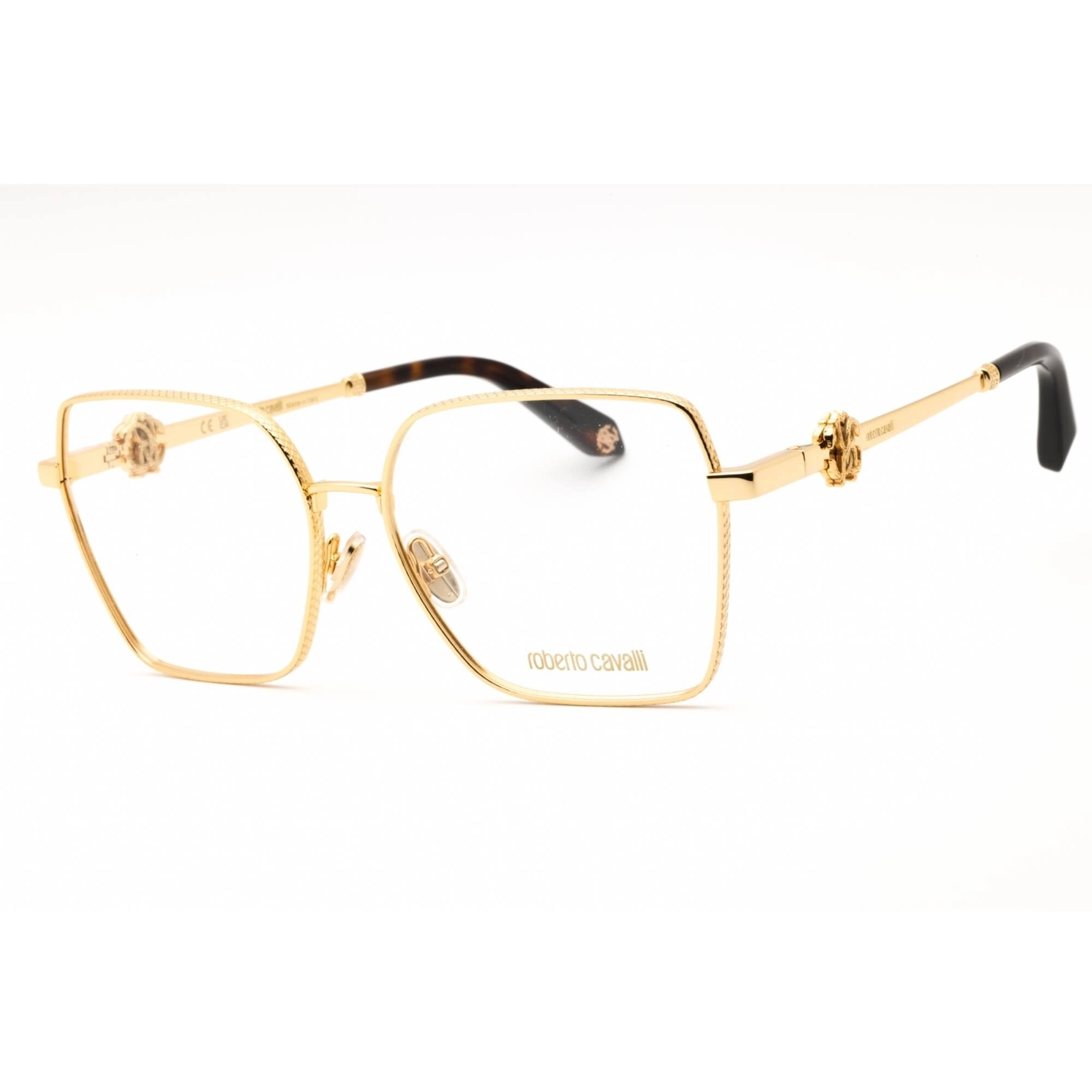 Roberto Cavalli Men's Eyeglasses - Yellow Gold Metal Square Full Rim | VRC029 0400