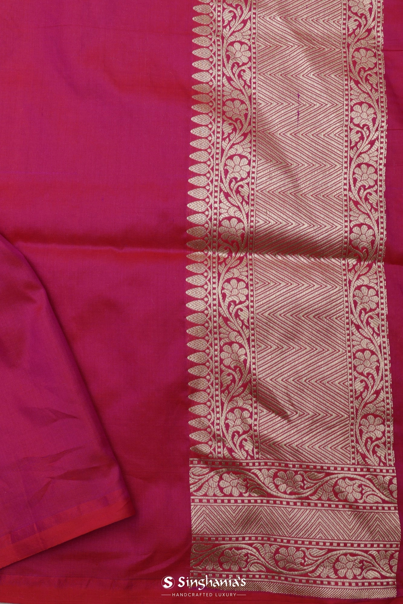 Rubine Red Banarasi Silk Saree With Floral Jaal