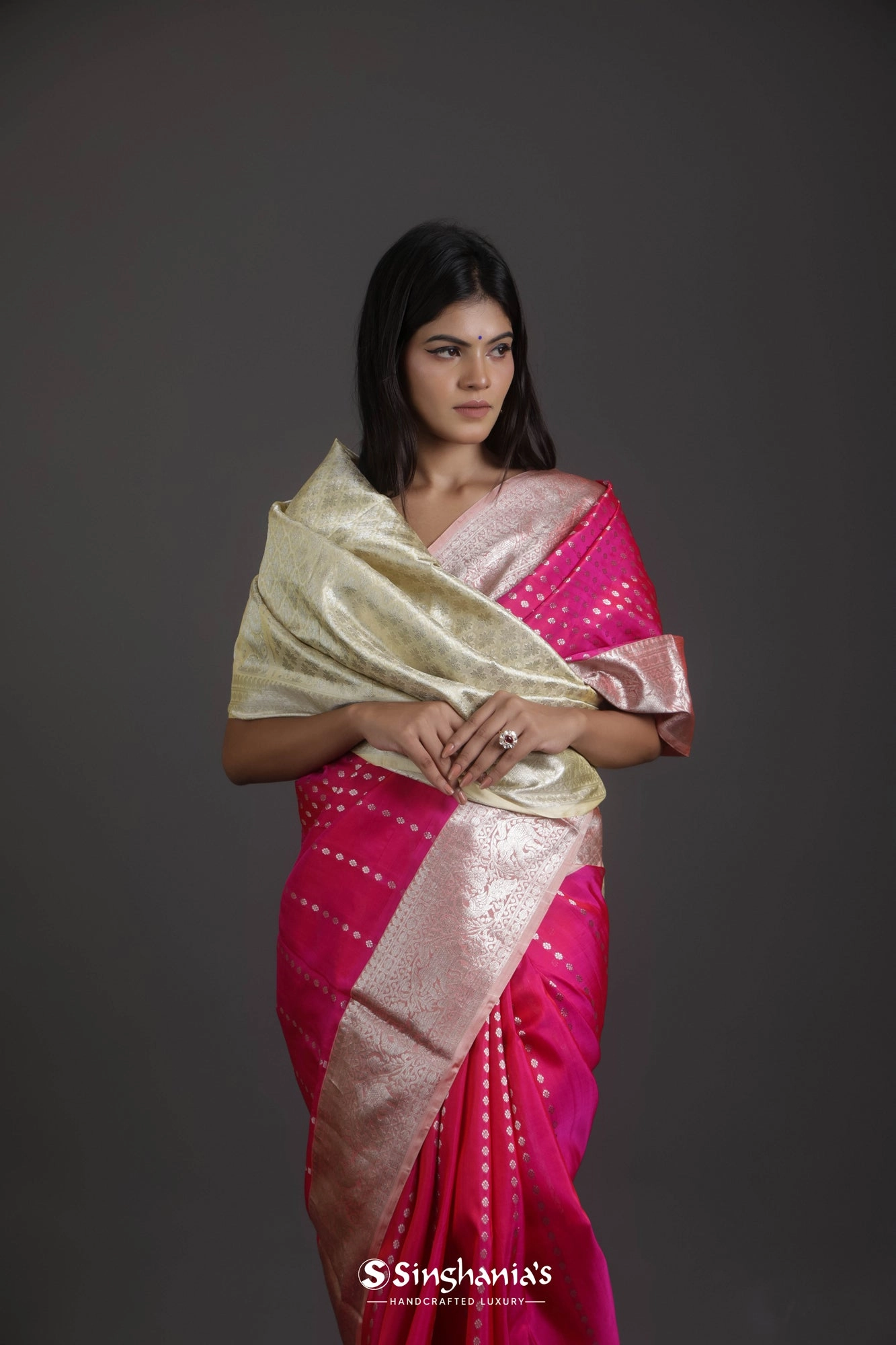 Ruby Pink Venkatagiri Silk Saree With Floral Buttis