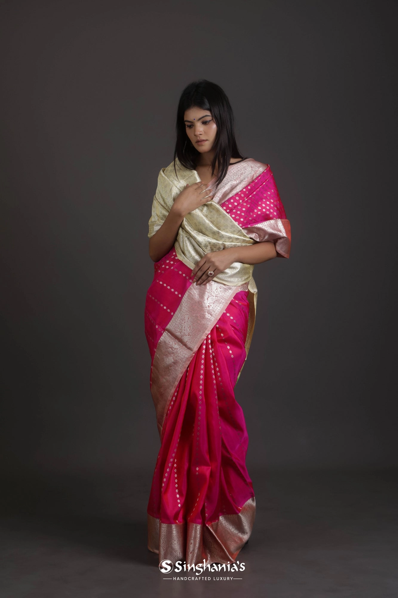 Ruby Pink Venkatagiri Silk Saree With Floral Buttis