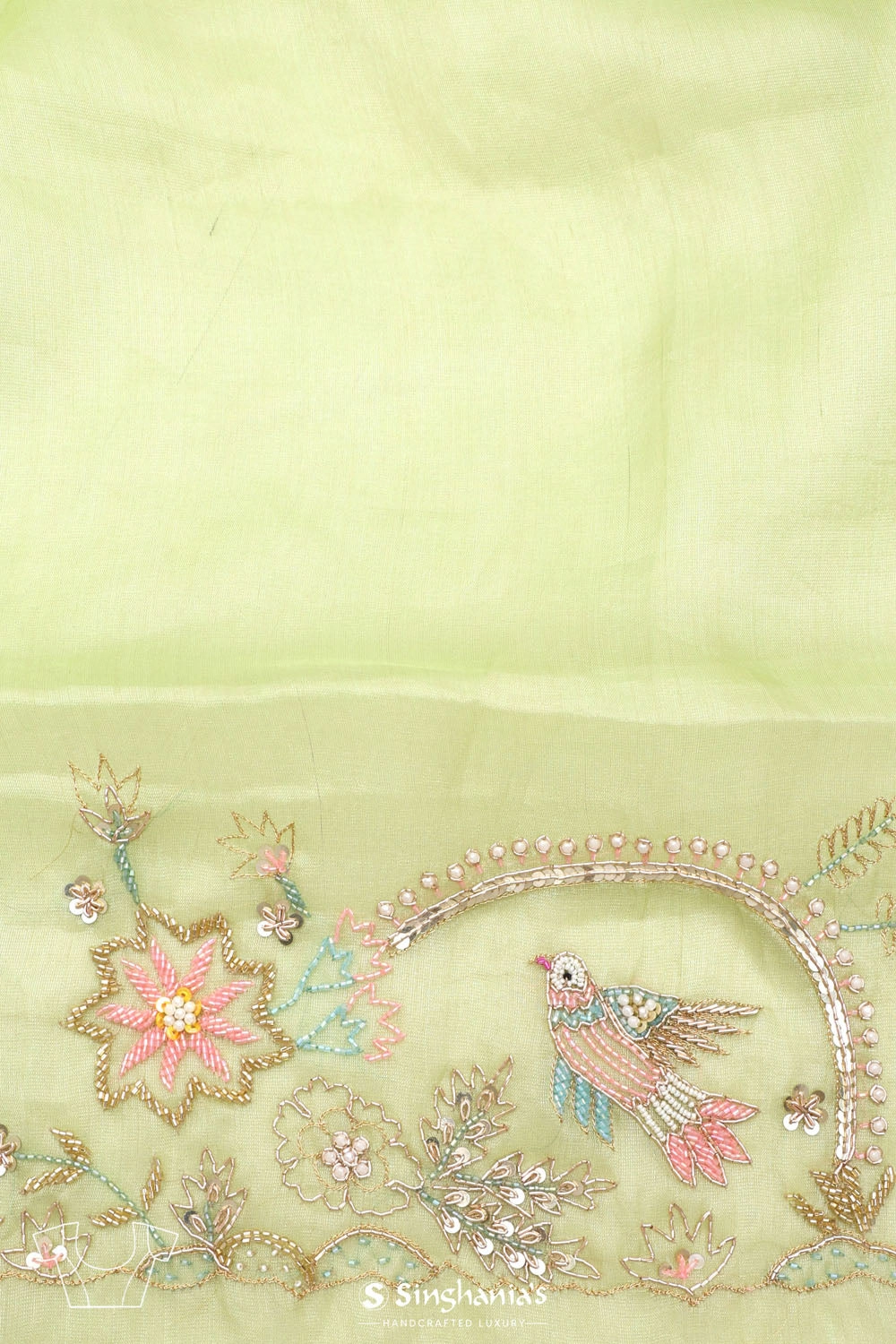 Sage Green Tissue Handcrafted Saree